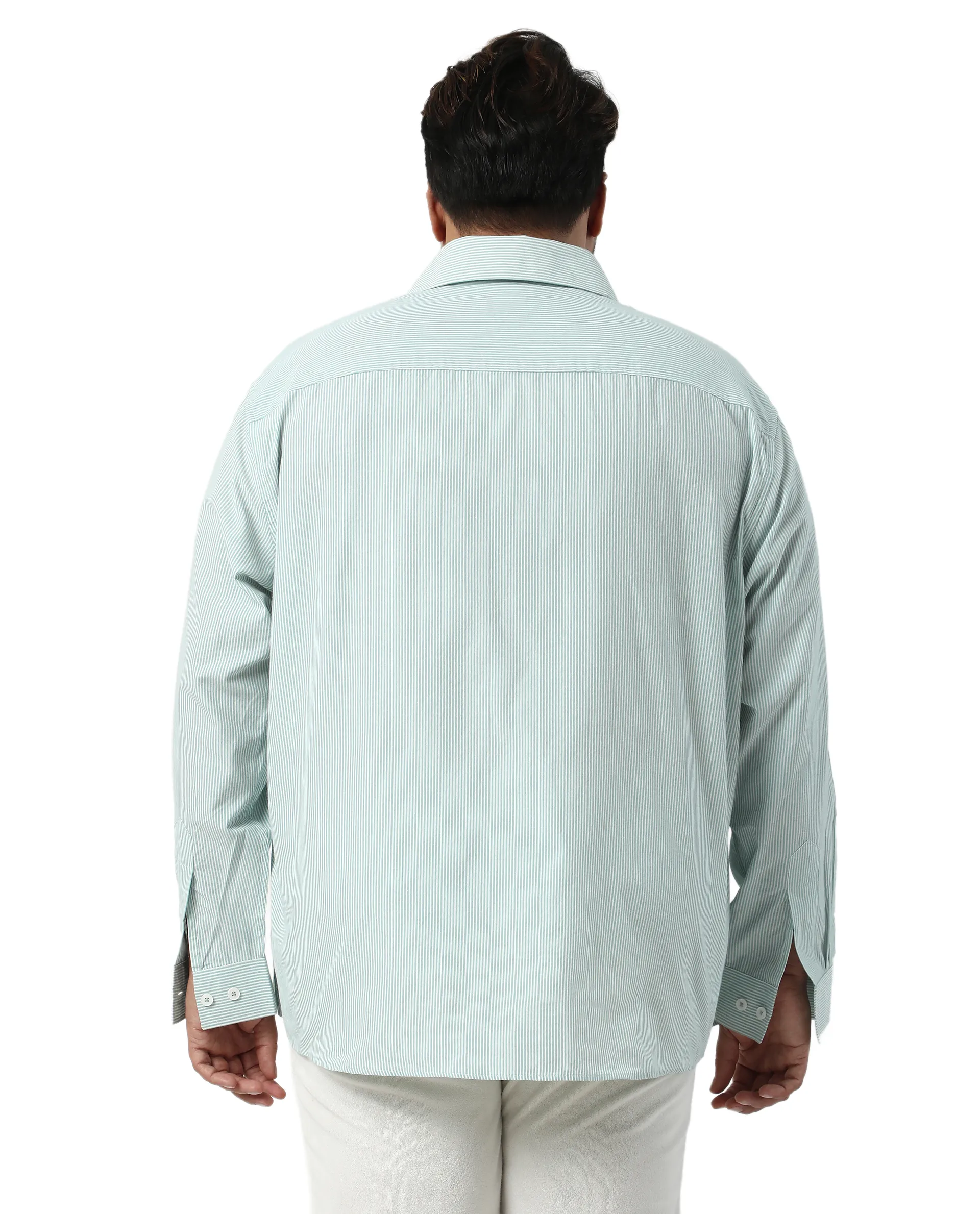 Rare Rabbit Men's Pluf Big Dusky Green Cotton Blend Fabric Full Sleeve Spread Collar Button Closure Regular Fit Striped Shirt - Image 6