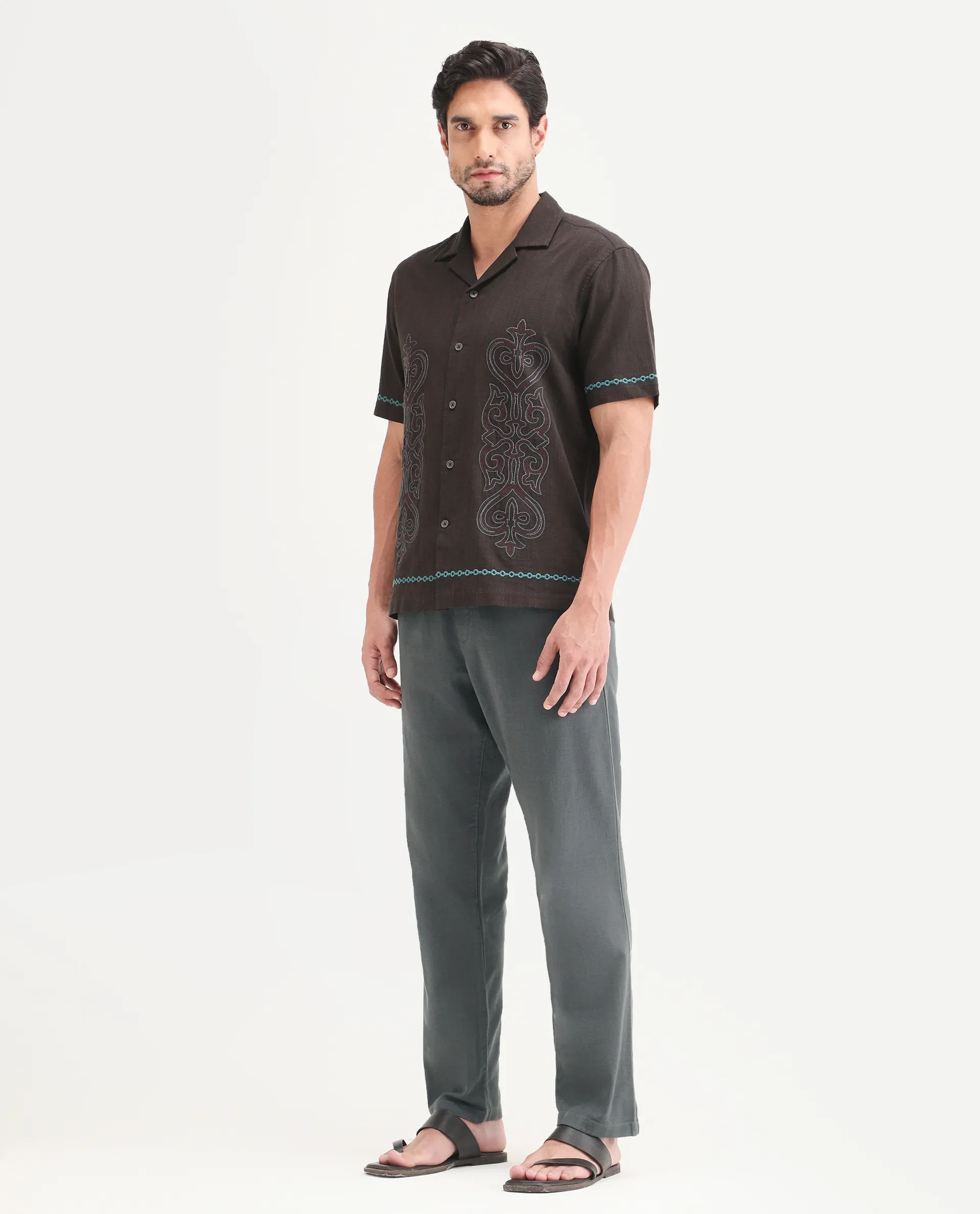 Rare Rabbit Men's Pluk Dark Grey Cotton Blend Fabric Regular Fit Plain Trouser - Image 6