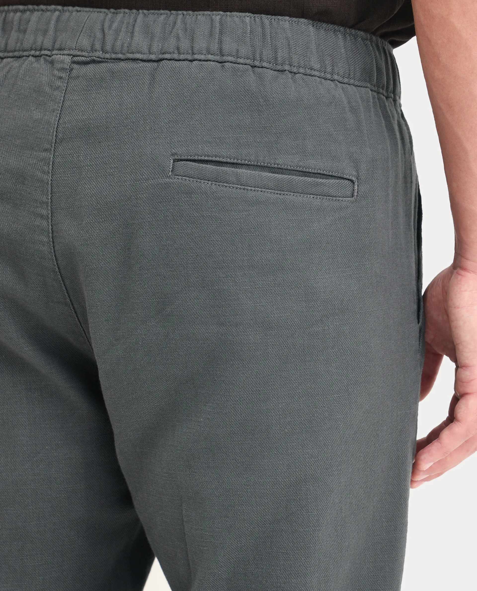 Rare Rabbit Men's Pluk Dark Grey Cotton Blend Fabric Regular Fit Plain Trouser - Image 7