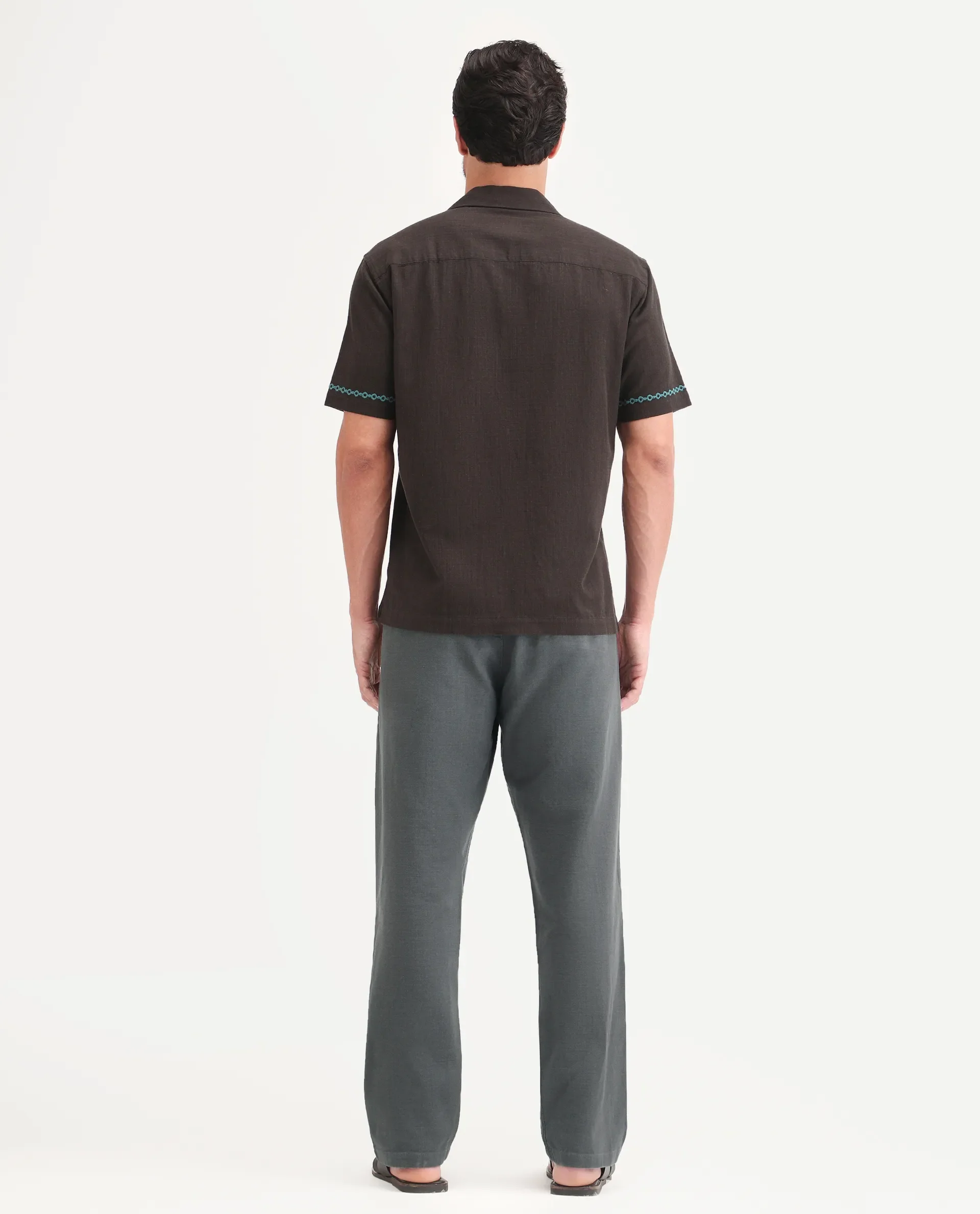 Rare Rabbit Men's Pluk Dark Grey Cotton Blend Fabric Regular Fit Plain Trouser - Image 8