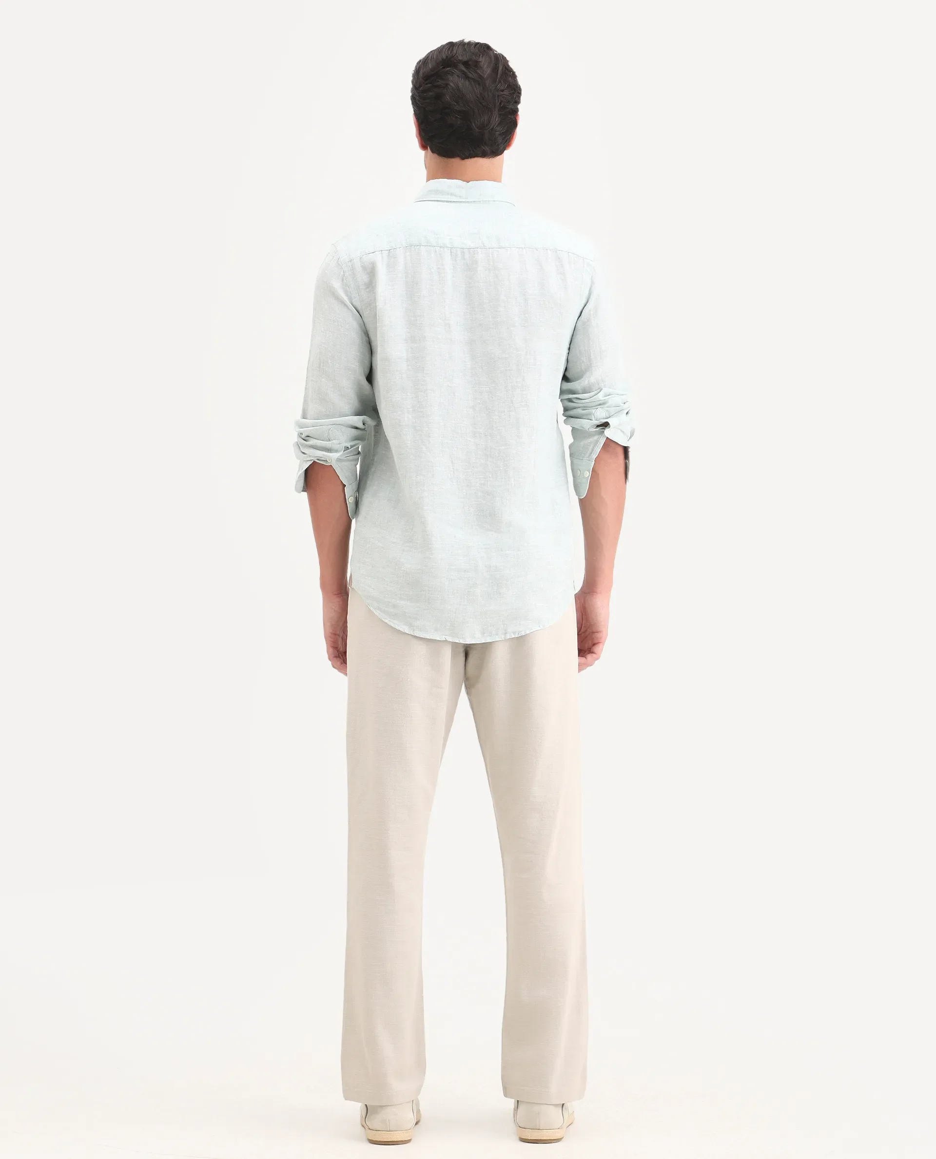 Rare Rabbit Men's Pluk Dusky Green Cotton Blend Fabric Regular Fit Plain Trouser - Image 7