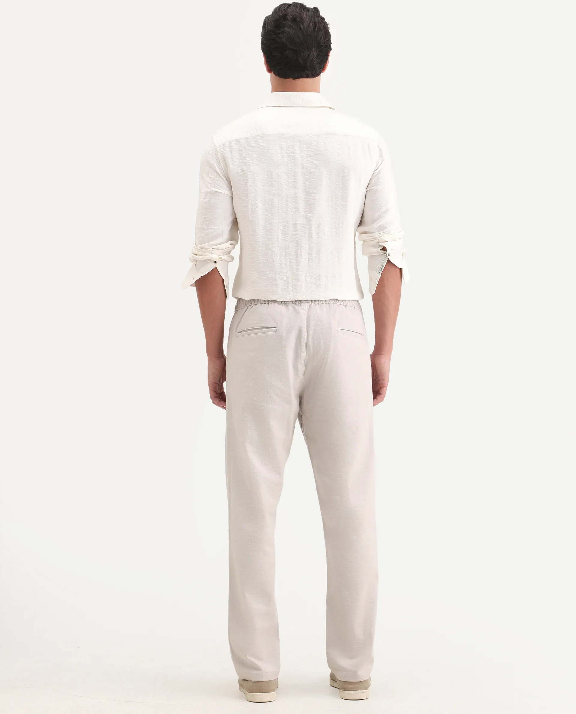 Rare Rabbit Men's Pluk Light Grey Cotton Blend Fabric Regular Fit Plain Trouser - Image 7