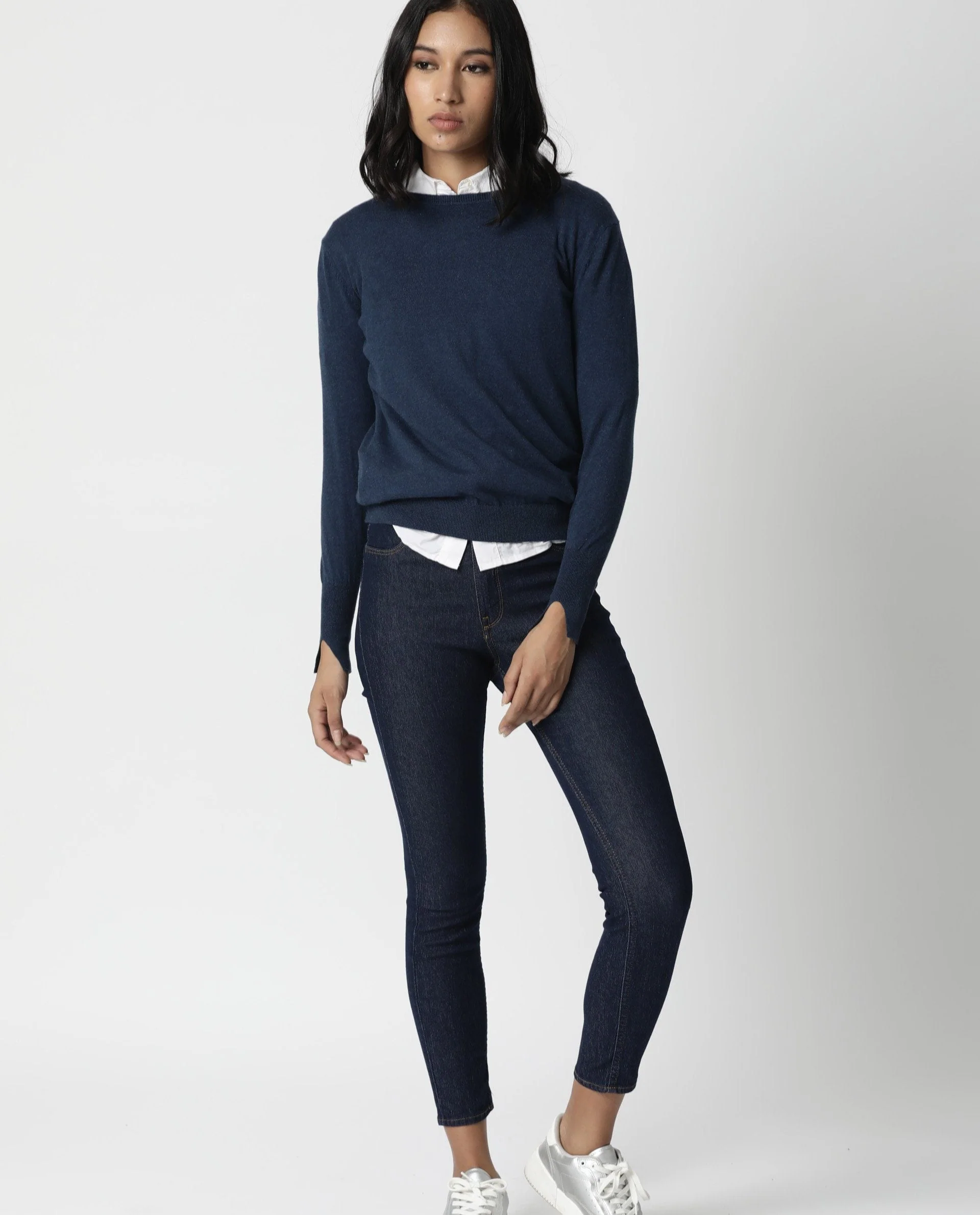 Rareism Women's Plum Blue Cotton Ribbed Collar Plain Regular Fit Sweater - Image 3