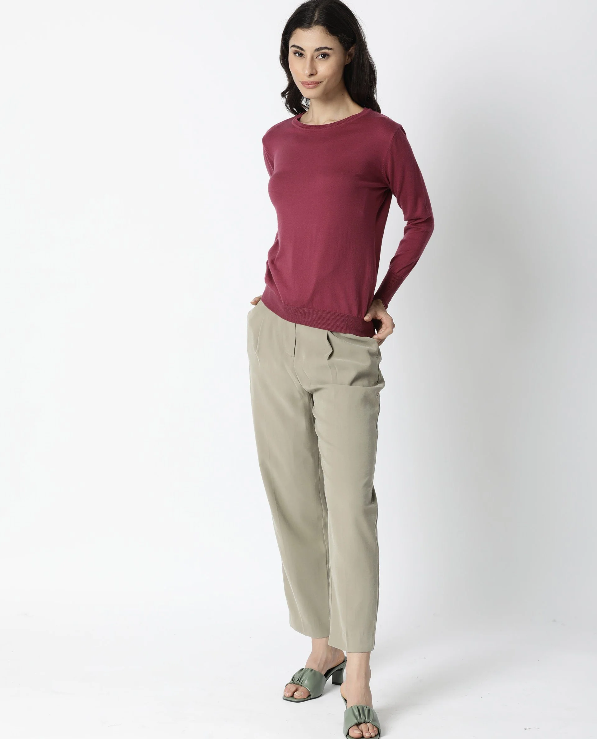 Rareism Women's Plum Pink Cotton Boat Neck Plain Regular Fit Sweater - Image 4