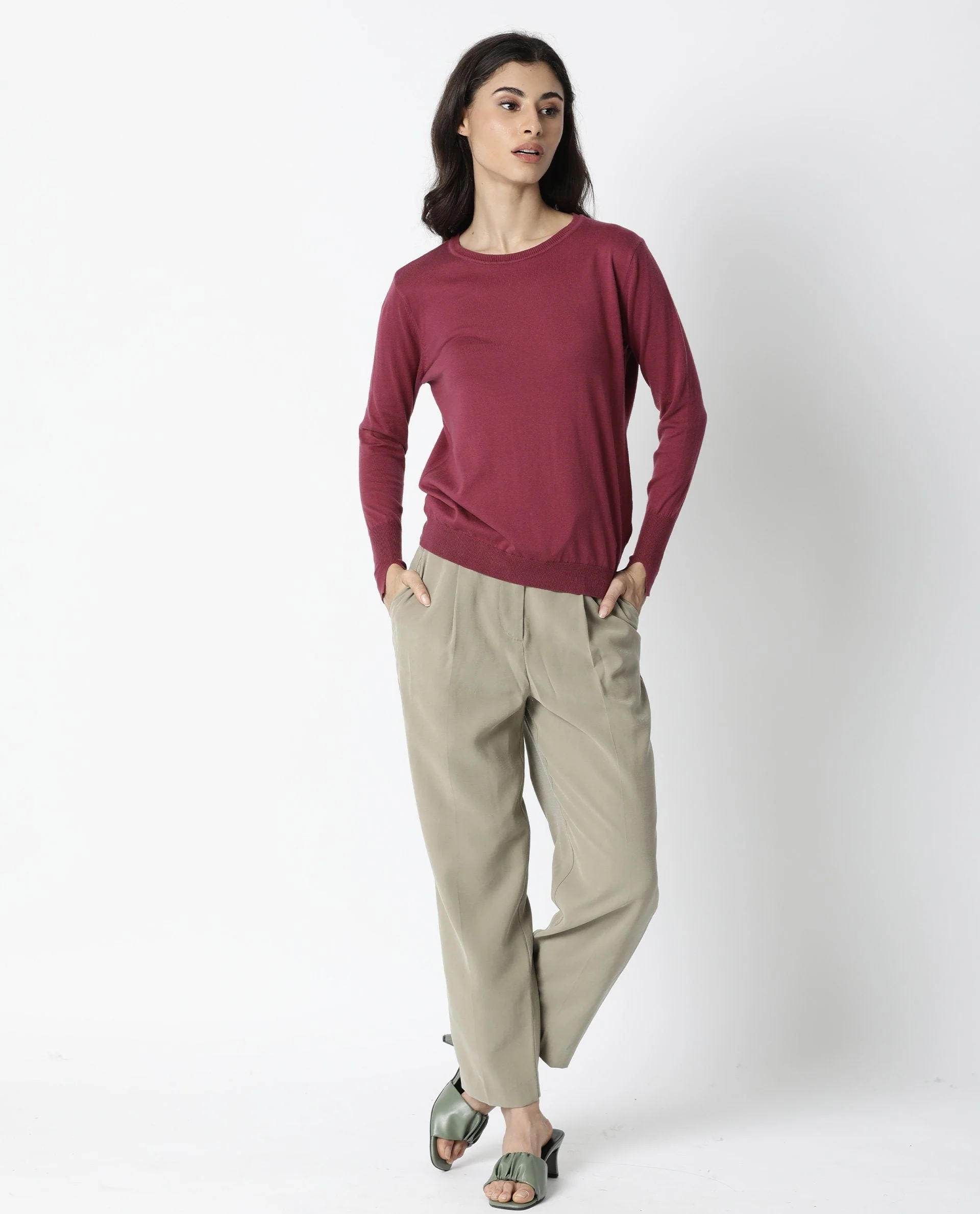 Rareism Women's Plum Pink Cotton Boat Neck Plain Regular Fit Sweater - Image 5