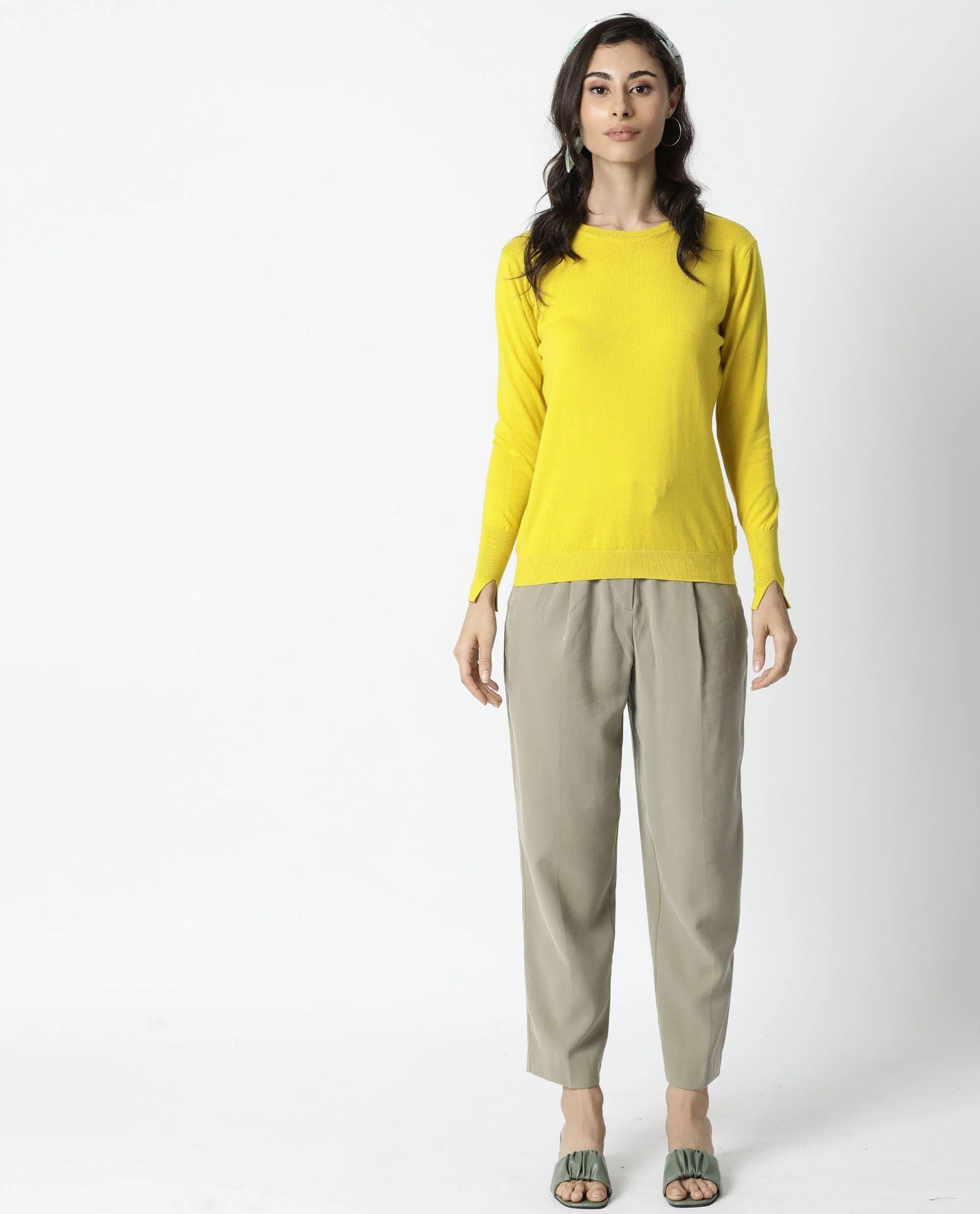 Rareism Women's Plum Yellow Cotton Ribbed Collar Plain Regular Fit Sweater - Image 3