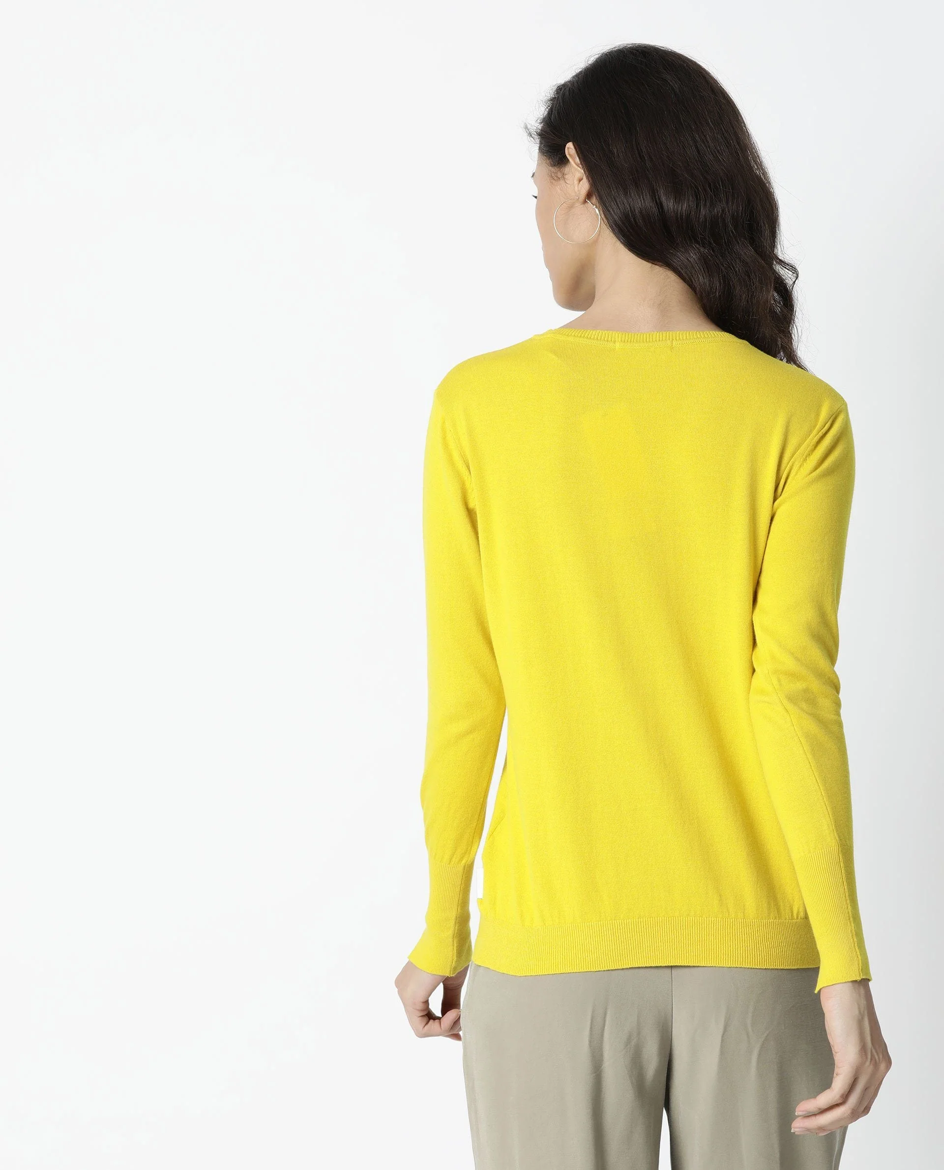 Rareism Women's Plum Yellow Cotton Ribbed Collar Plain Regular Fit Sweater - Image 4