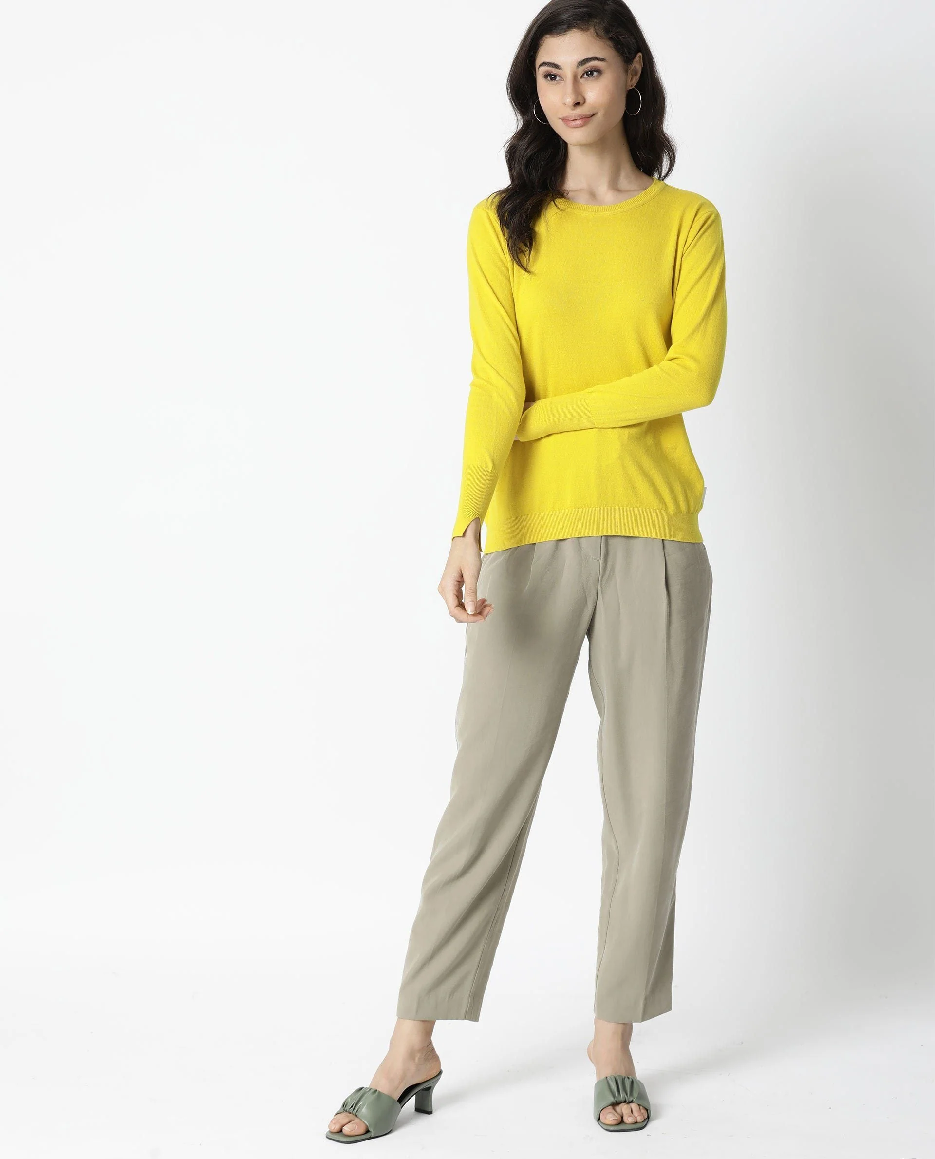 Rareism Women's Plum Yellow Cotton Ribbed Collar Plain Regular Fit Sweater - Image 6