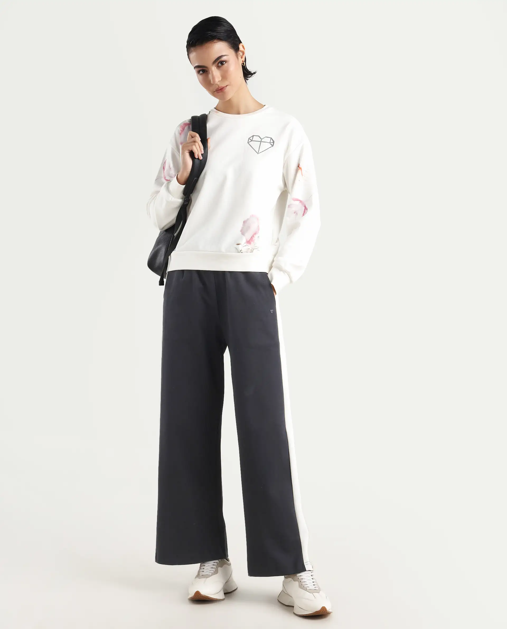 Rareism Women's Plume Off White Cotton Blend Crew Neck Graphic Print Relaxed Fit Sweatshirt - Image 2