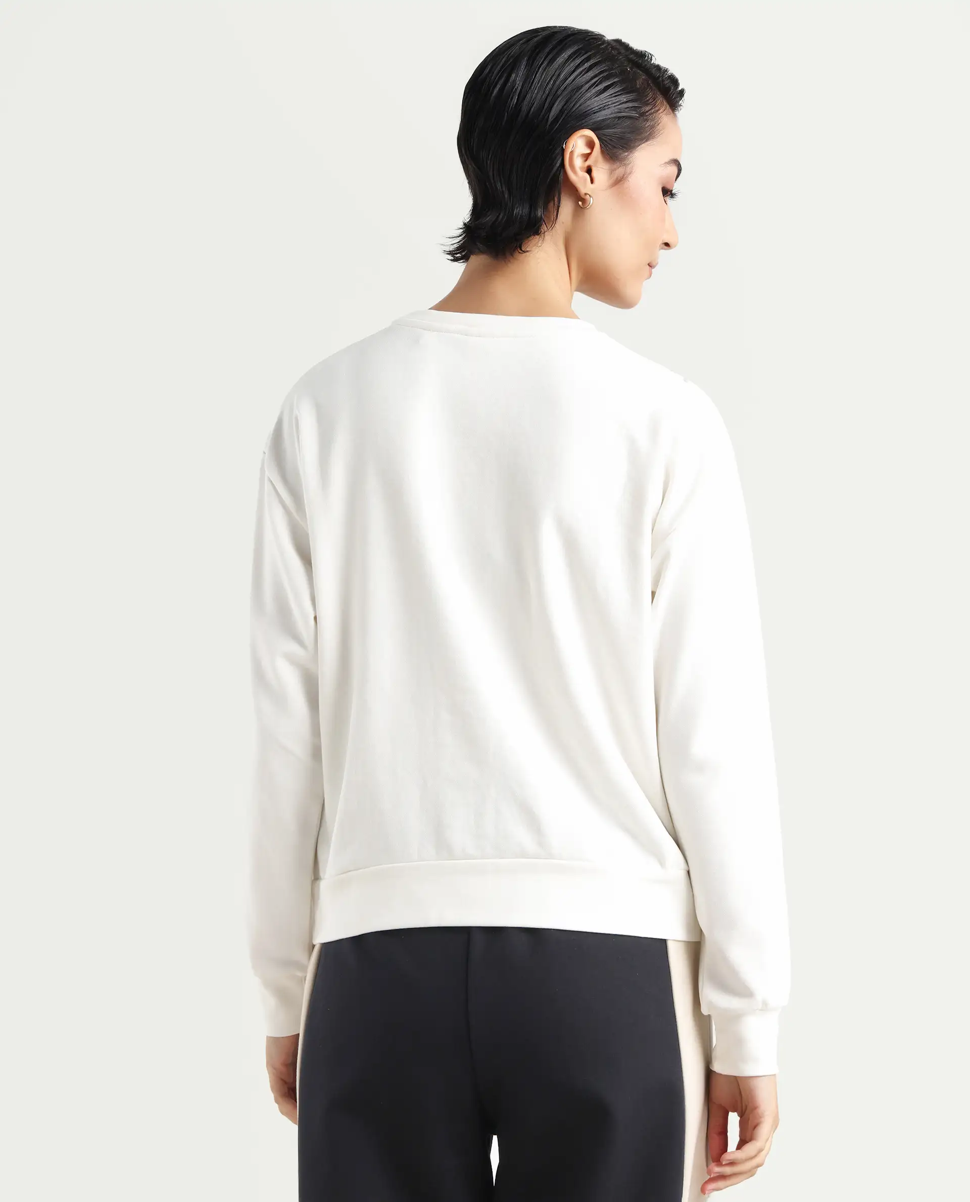 Rareism Women's Plume Off White Cotton Blend Crew Neck Graphic Print Relaxed Fit Sweatshirt - Image 6