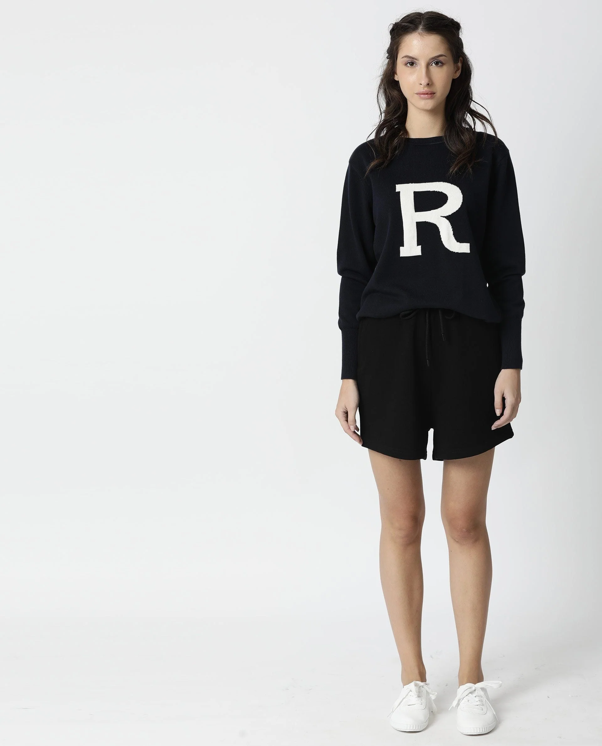 Rareism Women Plush Navy Sweater Full Sleeves - Image 3