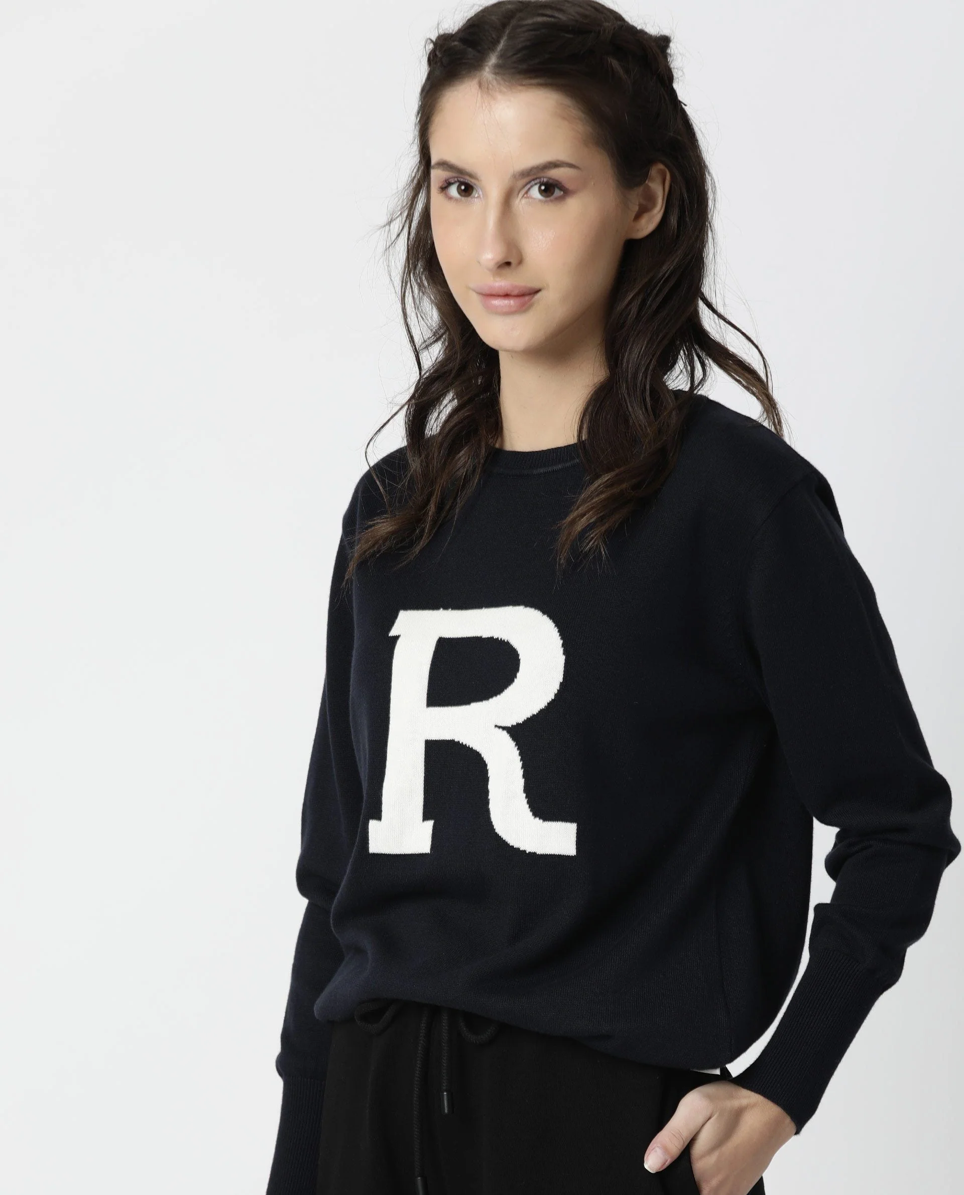 Rareism Women Plush Navy Sweater Full Sleeves - Image 6