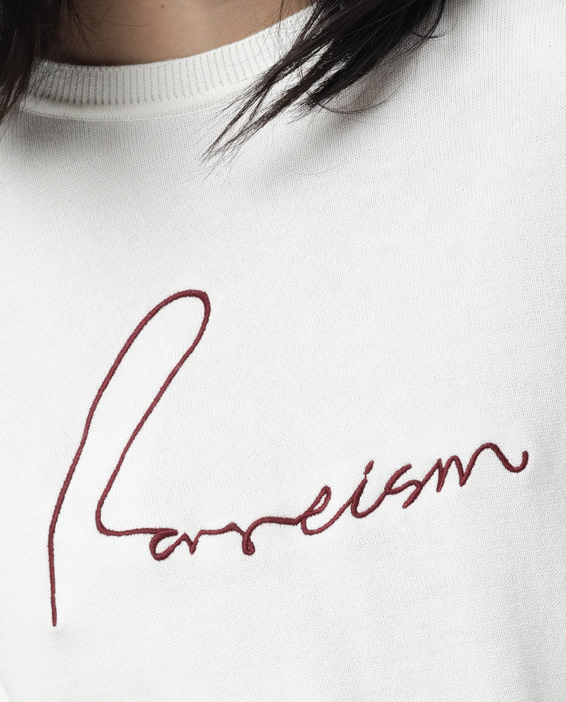 Rareism Women's Plush Off White Crew Neck Plain Knee Length Regular Fit Sweater - Image 3