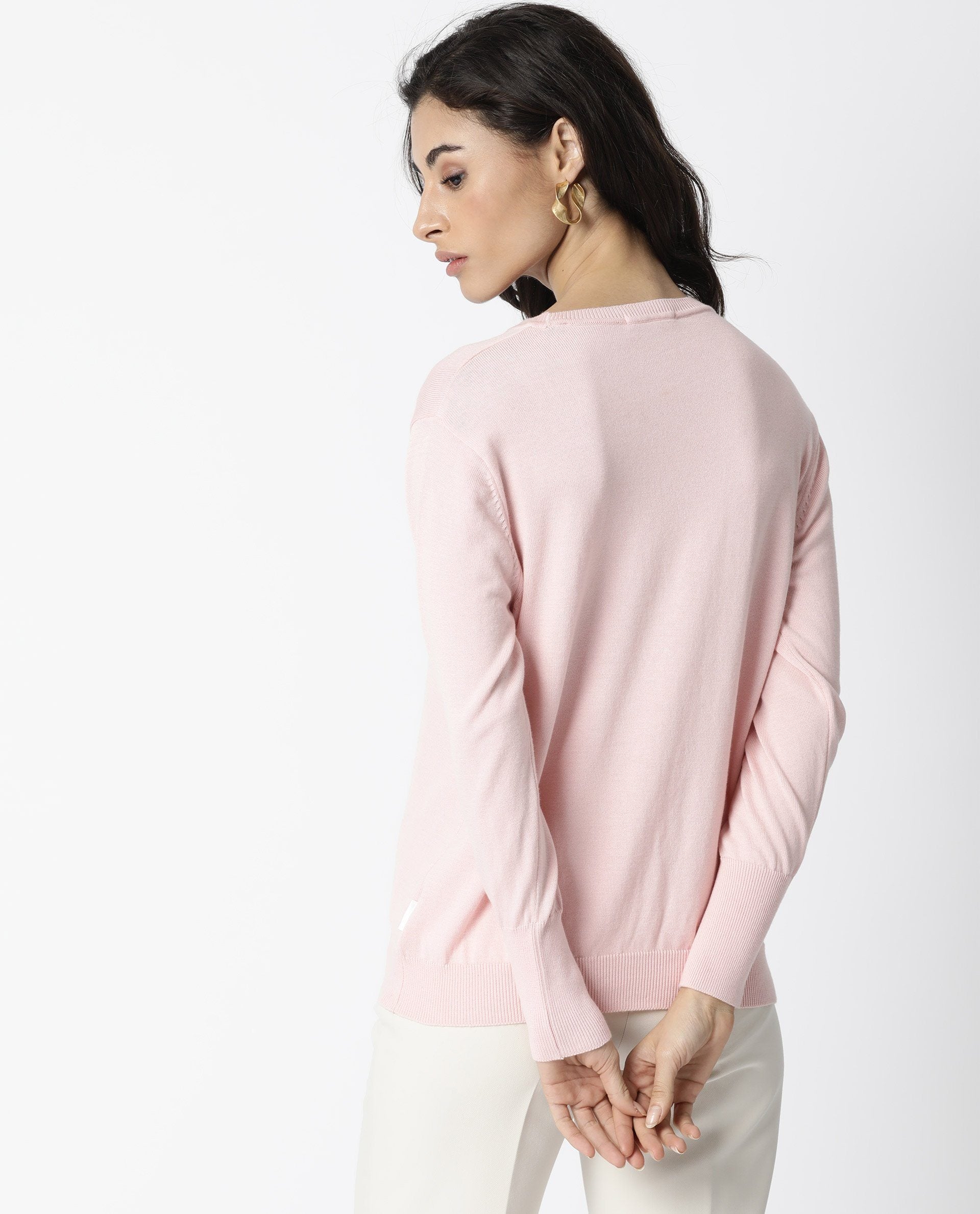 Rareism Women's Plush Pink Cotton Crew Neck Embroidered Regular Fit Sweater - Image 6