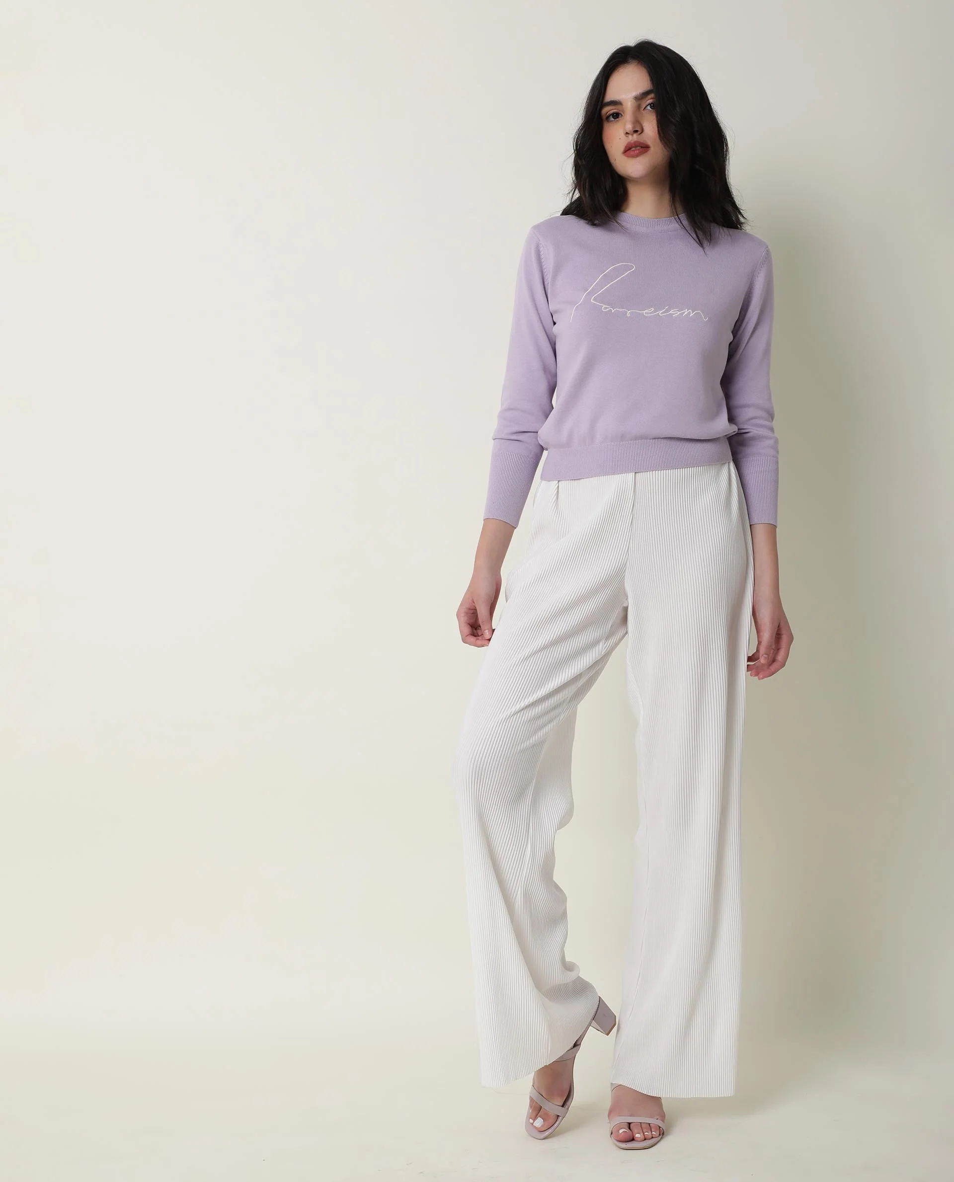 Rareism Women's Plusho Purple Cotton Crew Neck Embroidered Regular Fit Sweater - Image 7