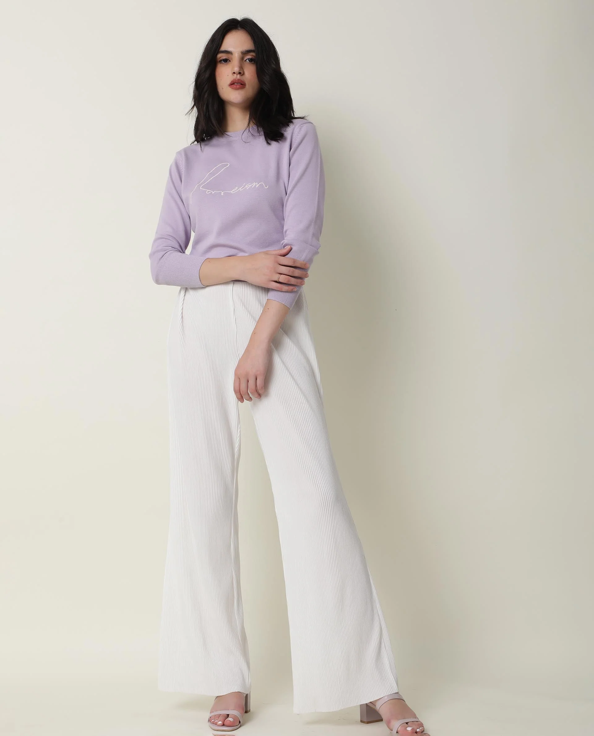 Rareism Women's Plusho Purple Cotton Crew Neck Embroidered Regular Fit Sweater - Image 8
