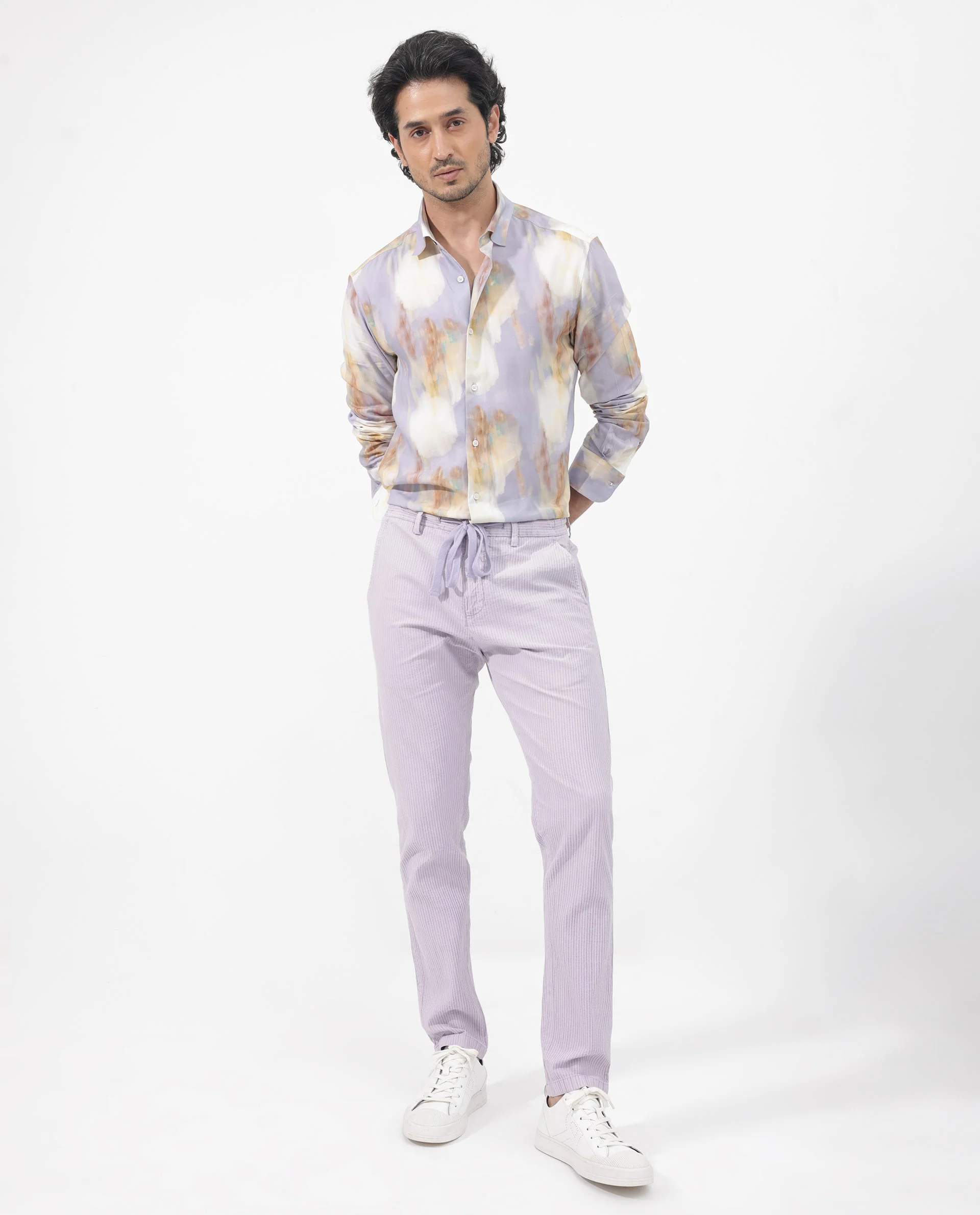 Rare Rabbit Men's Plushy Ls Pastel Purple Viscose Abstract Print Regular Fit Full Sleeve Collared Shirt - Image 2