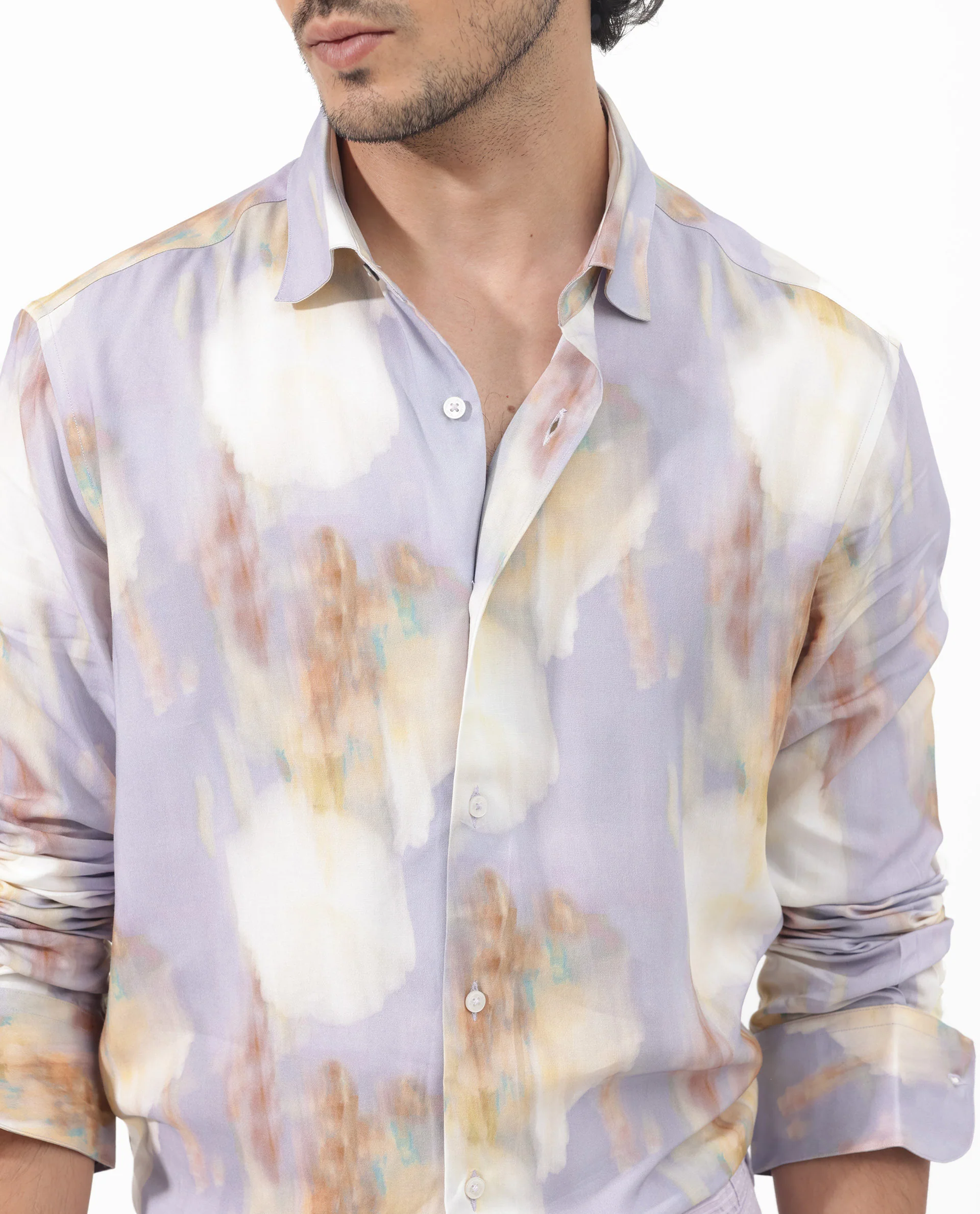 Rare Rabbit Men's Plushy Ls Pastel Purple Viscose Abstract Print Regular Fit Full Sleeve Collared Shirt - Image 4