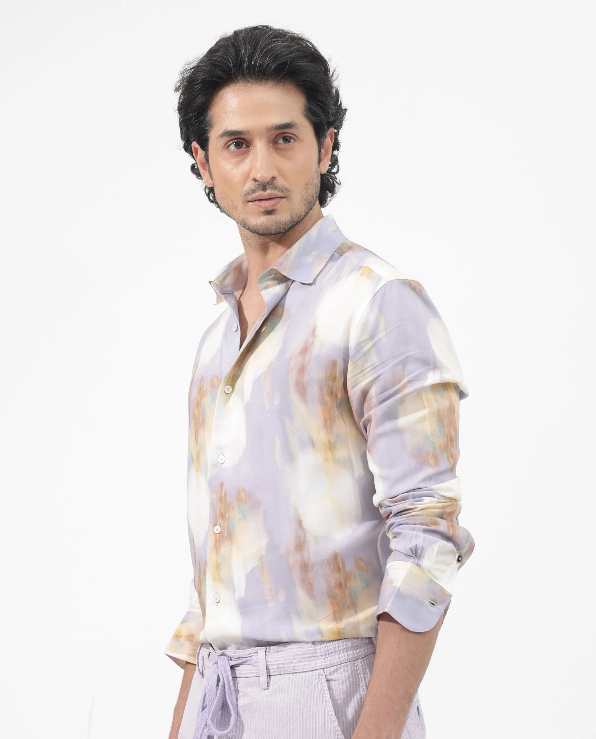 Rare Rabbit Men's Plushy Ls Pastel Purple Viscose Abstract Print Regular Fit Full Sleeve Collared Shirt - Image 6