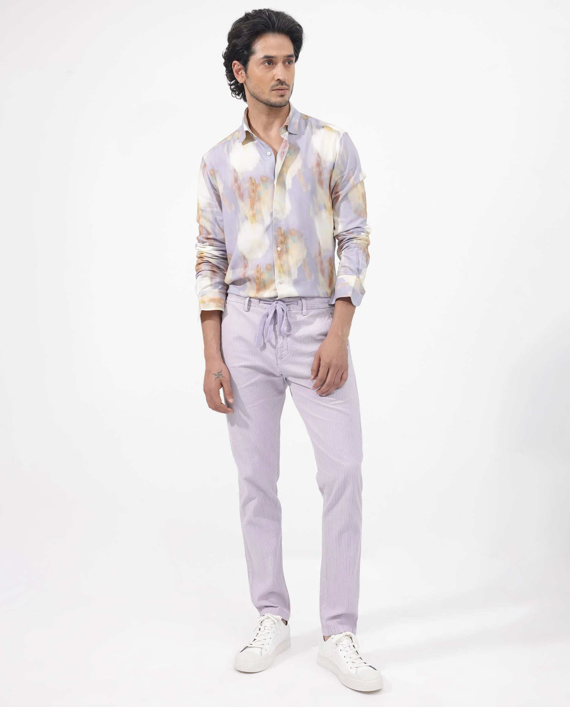Rare Rabbit Men's Plushy Ls Pastel Purple Viscose Abstract Print Regular Fit Full Sleeve Collared Shirt - Image 7