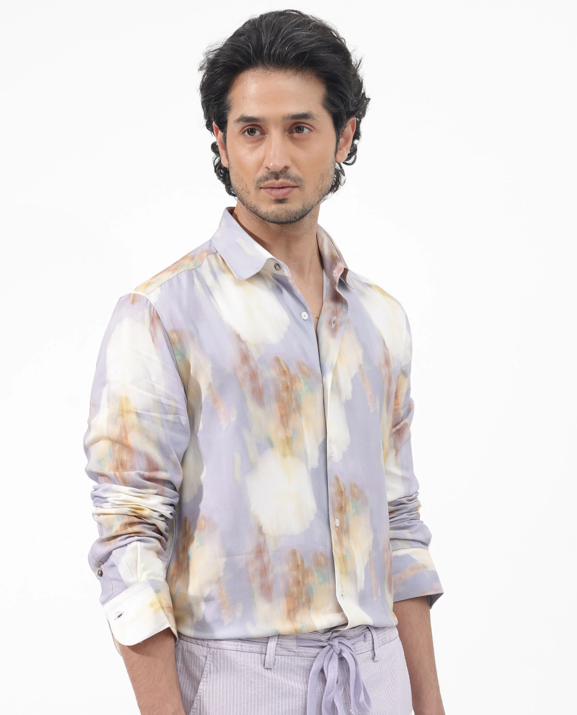 Rare Rabbit Men's Plushy Ls Pastel Purple Viscose Abstract Print Regular Fit Full Sleeve Collared Shirt - Image 8