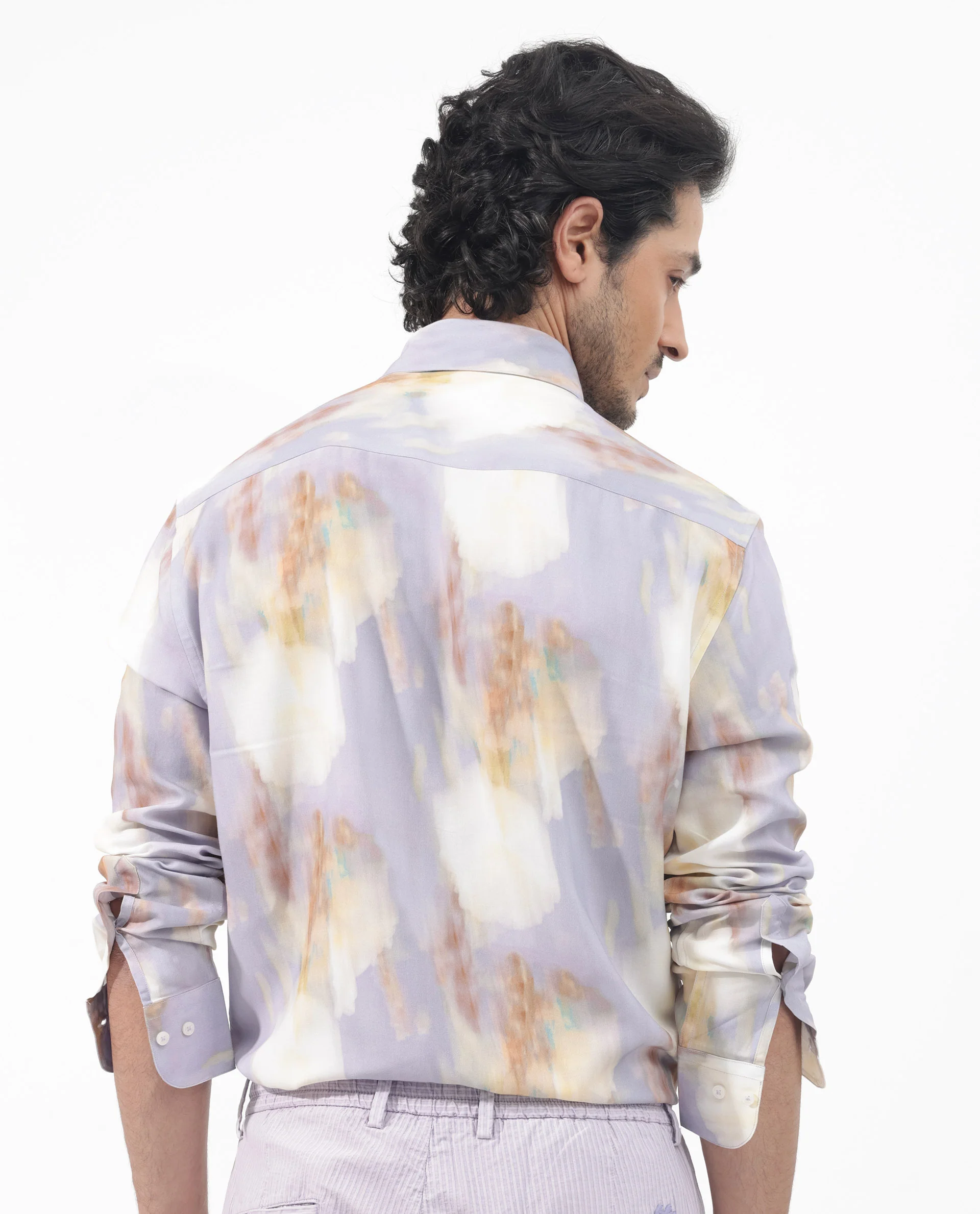 Rare Rabbit Men's Plushy Ls Pastel Purple Viscose Abstract Print Regular Fit Full Sleeve Collared Shirt - Image 9