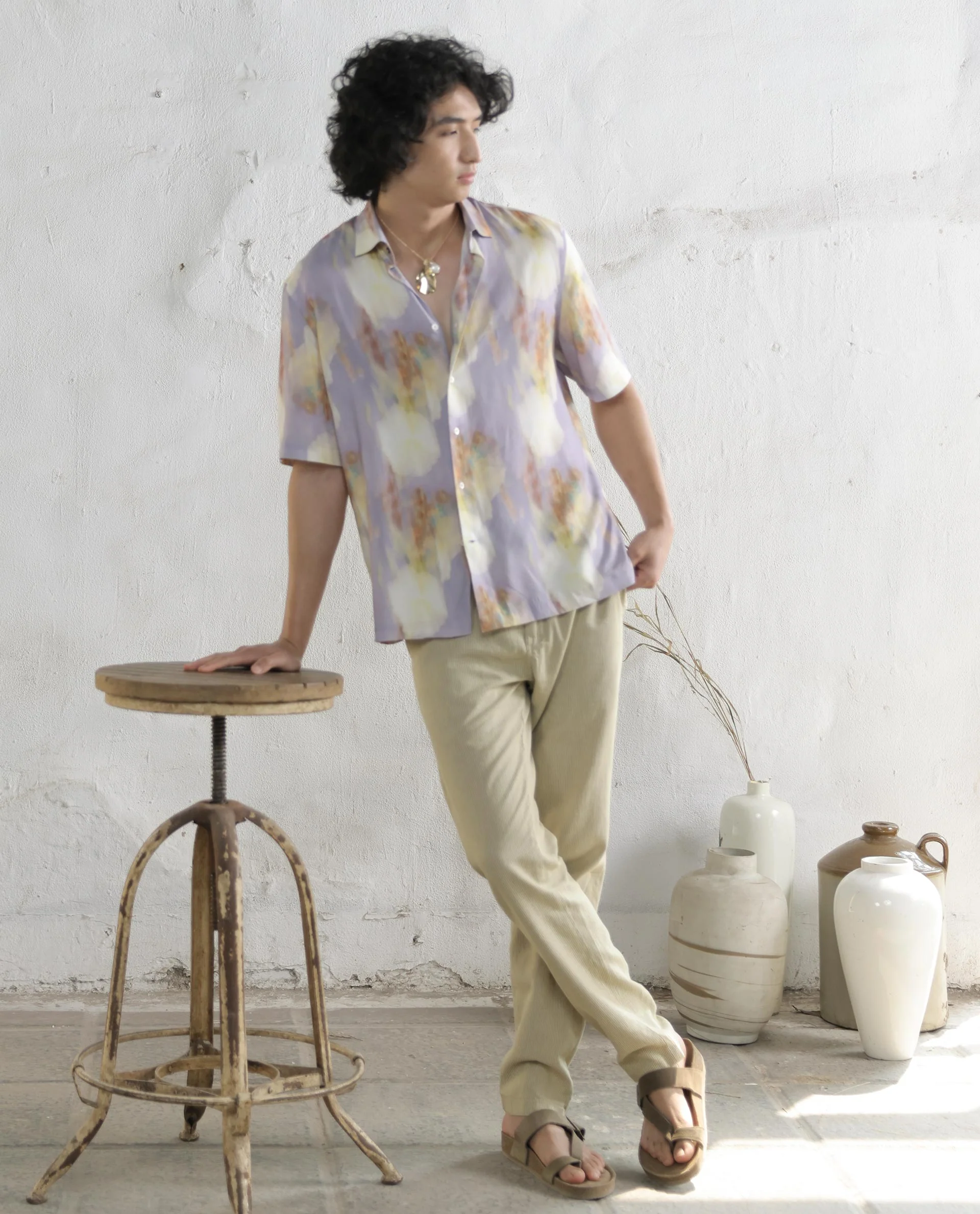 Rare Rabbit Men's Plushy Ss Pastel Purple Viscose Floral Print Regular Fit Half Sleeve Collared Shirt - Image 2