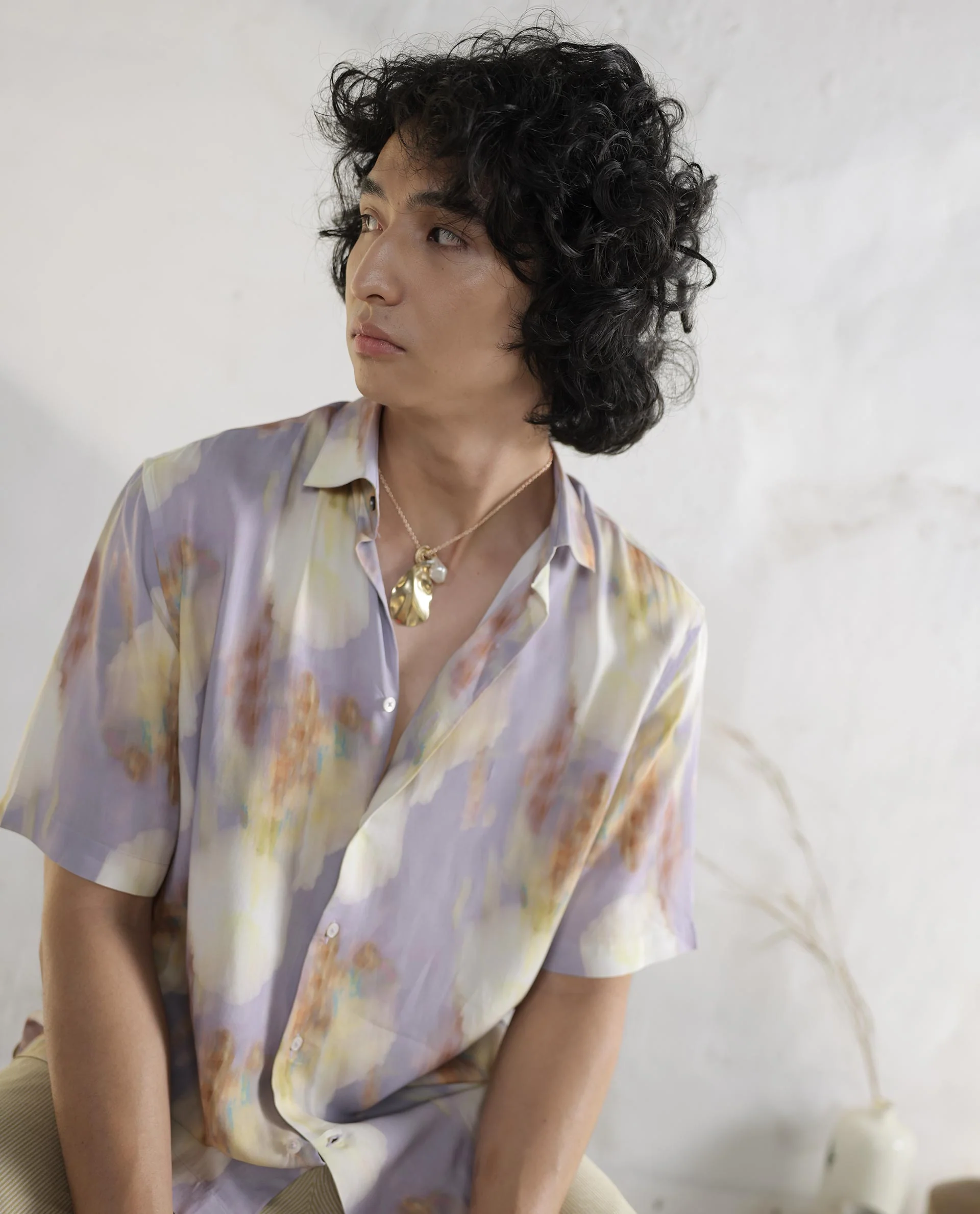 Rare Rabbit Men's Plushy Ss Pastel Purple Viscose Floral Print Regular Fit Half Sleeve Collared Shirt - Image 3
