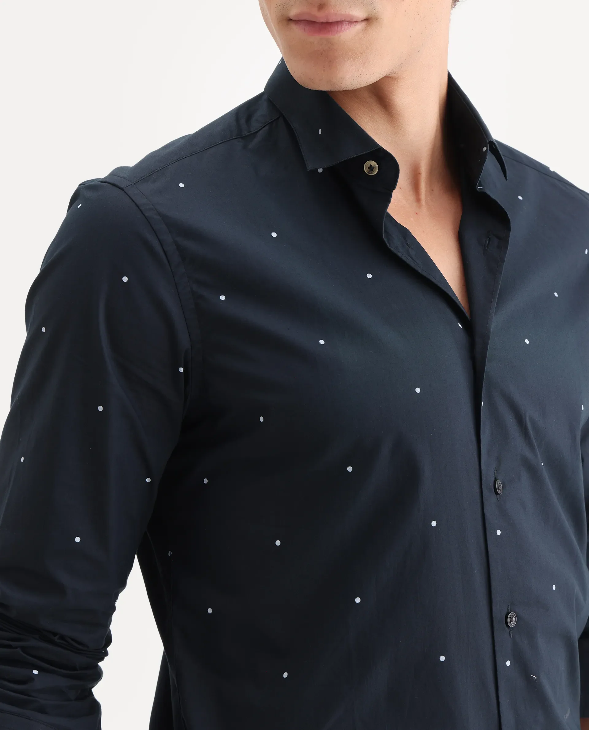 Rare Rabbit Men's Plutoo Black Cotton Polka Print Tailored Fit Full Sleeve Collared Shirt - Image 3