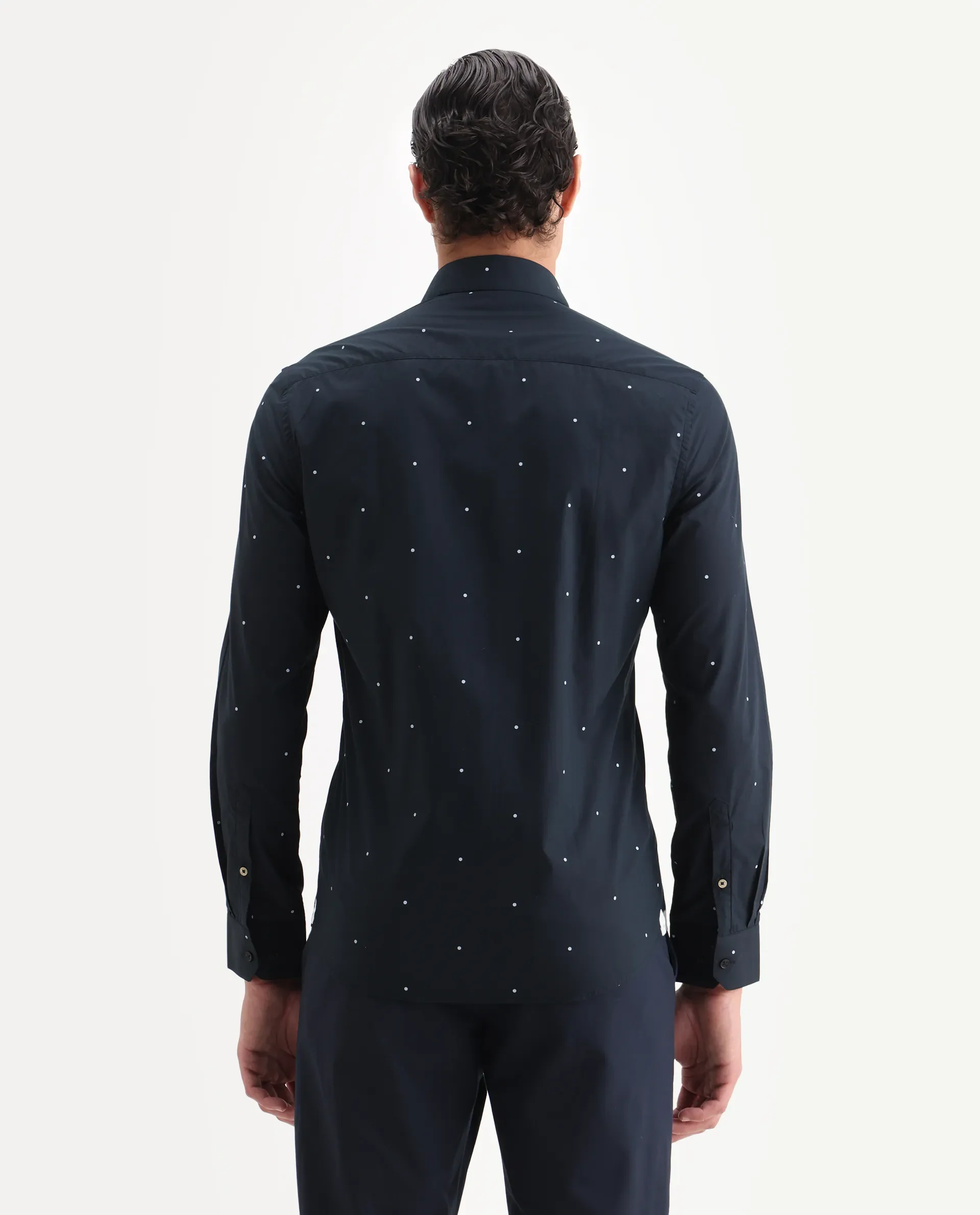 Rare Rabbit Men's Plutoo Black Cotton Polka Print Tailored Fit Full Sleeve Collared Shirt - Image 6
