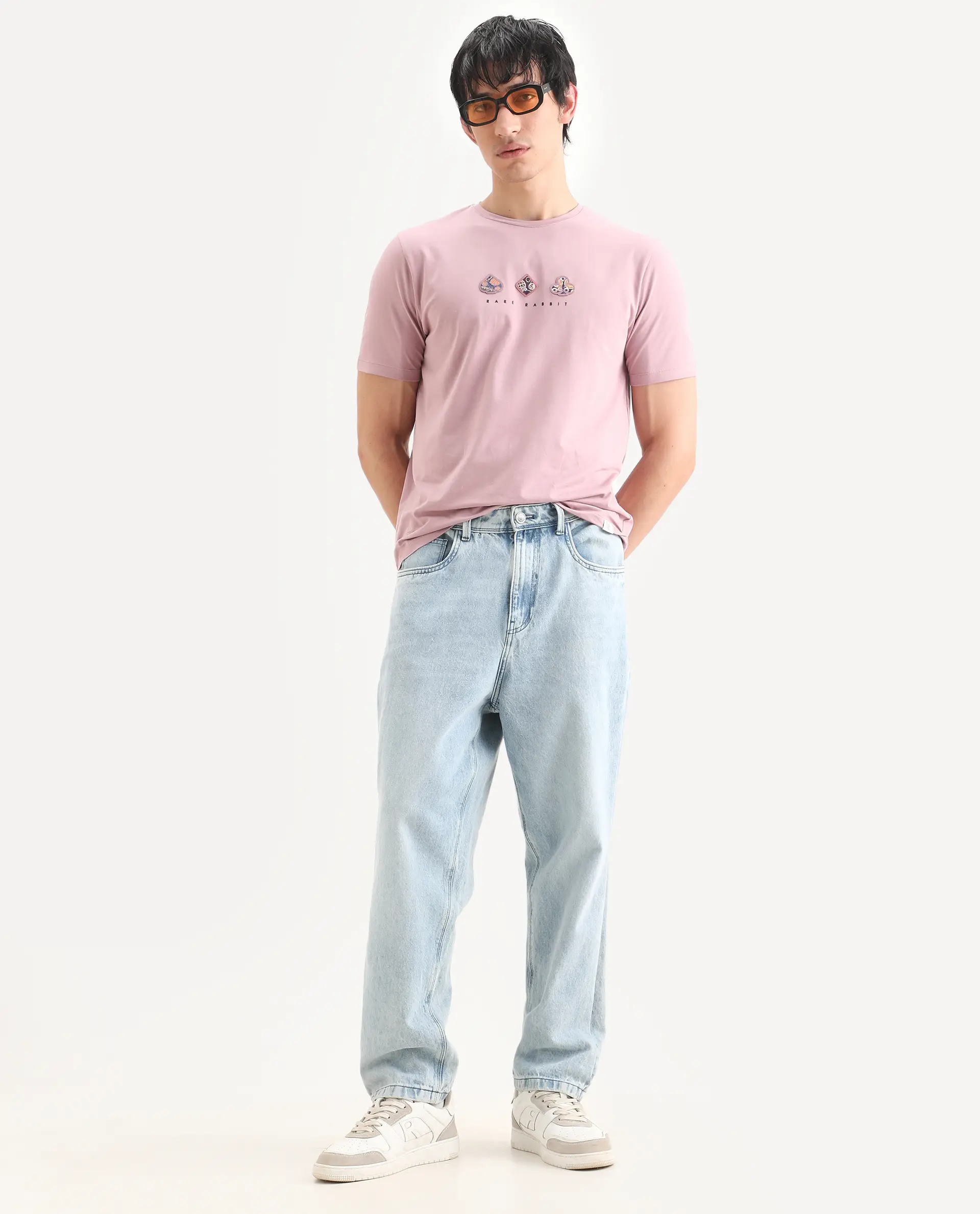 Rare Rabbit Men's Poat Dusky Pink Cotton Blend Fabric Half Sleeve Crew Neck Regular Fit T-Shirt - Image 2