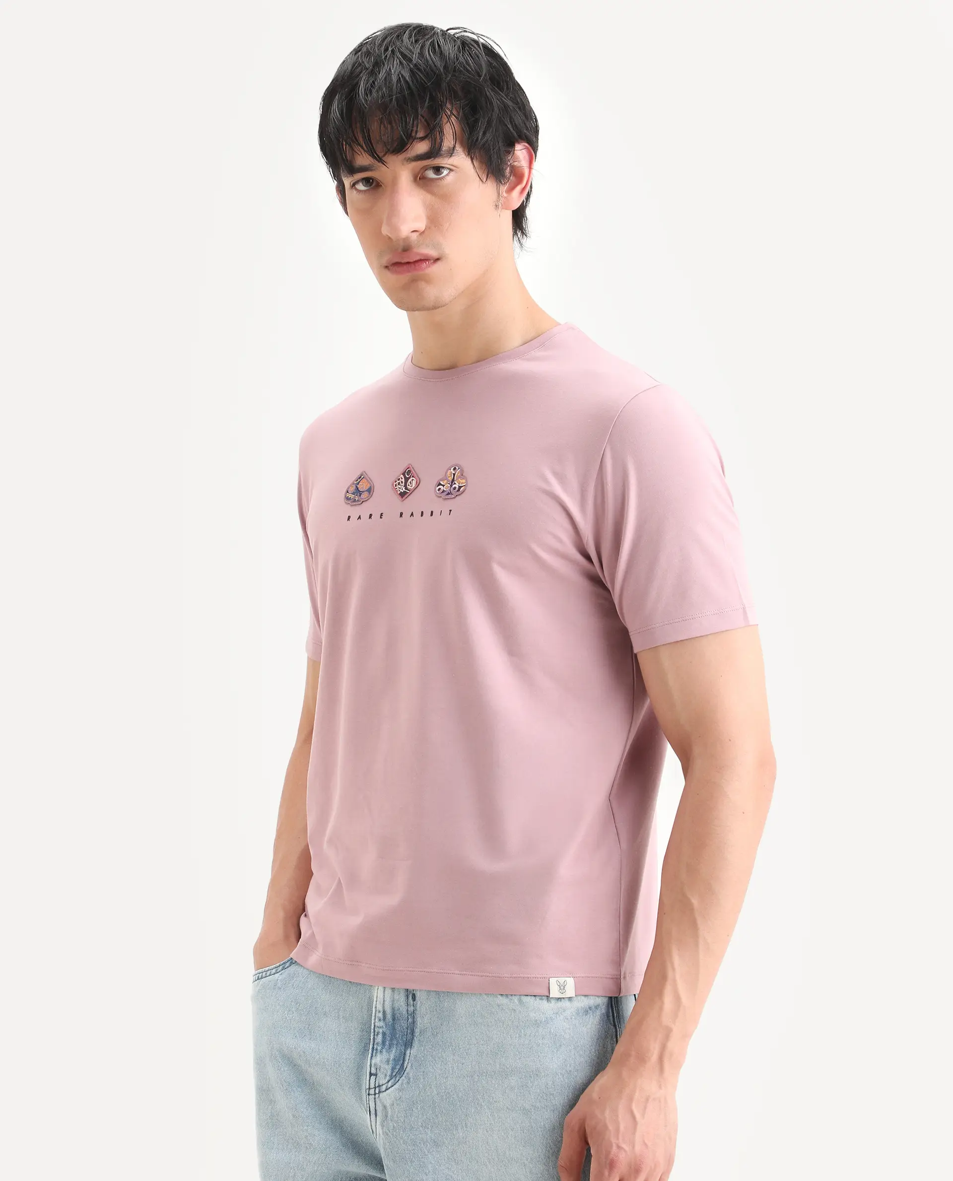 Rare Rabbit Men's Poat Dusky Pink Cotton Blend Fabric Half Sleeve Crew Neck Regular Fit T-Shirt - Image 5