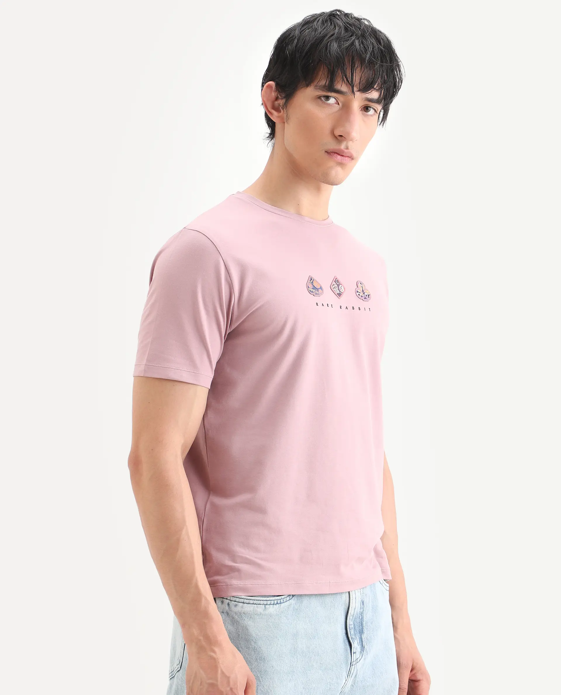 Rare Rabbit Men's Poat Dusky Pink Cotton Blend Fabric Half Sleeve Crew Neck Regular Fit T-Shirt - Image 6