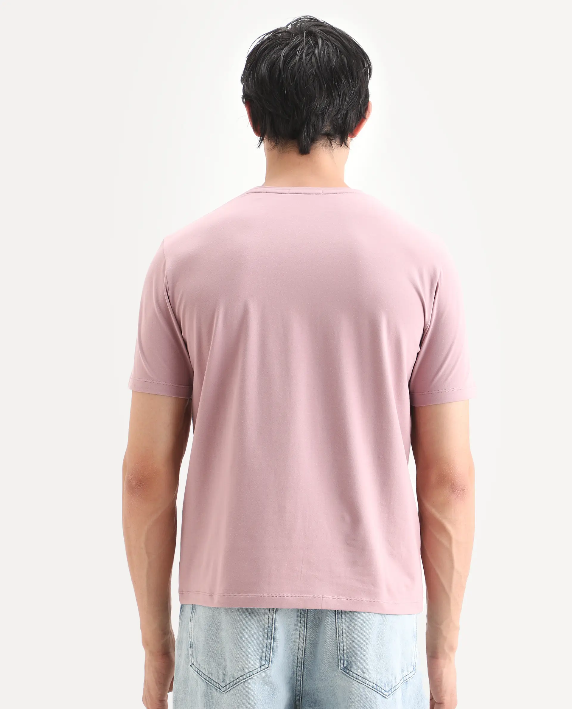Rare Rabbit Men's Poat Dusky Pink Cotton Blend Fabric Half Sleeve Crew Neck Regular Fit T-Shirt - Image 7
