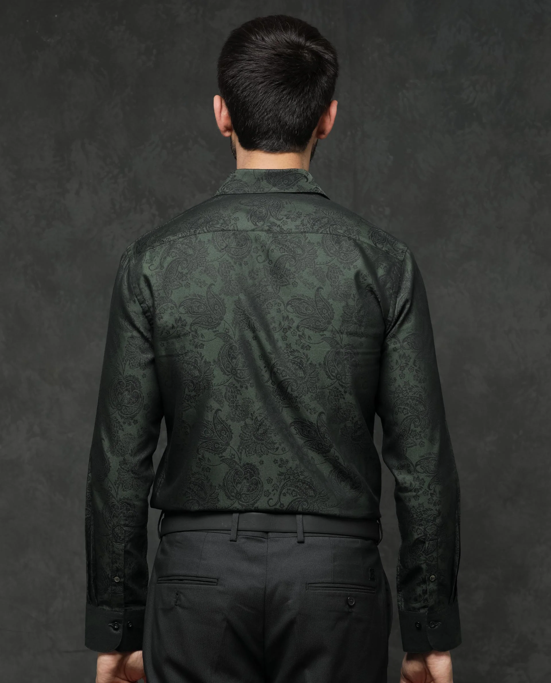 Rare Rabbit Men's Poe Dark Green Jacquard Regular Fit Full Sleeve Collared Shirt - Image 9