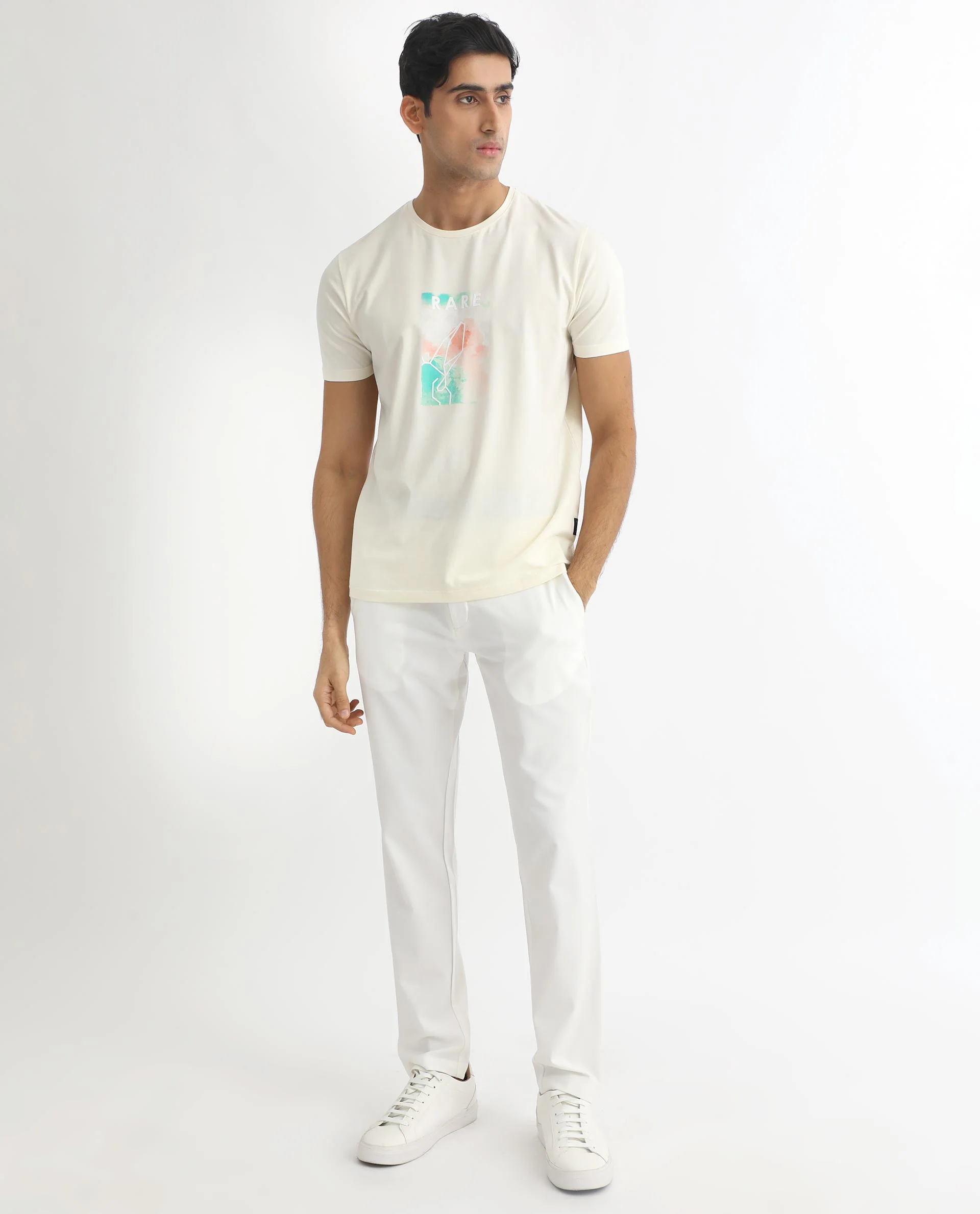 Rare Rabbit Men's Poet Pastel Yellow Cotton Graphic Print Slim Fit Half Sleeve Crew Neck T-Shirt - Image 2