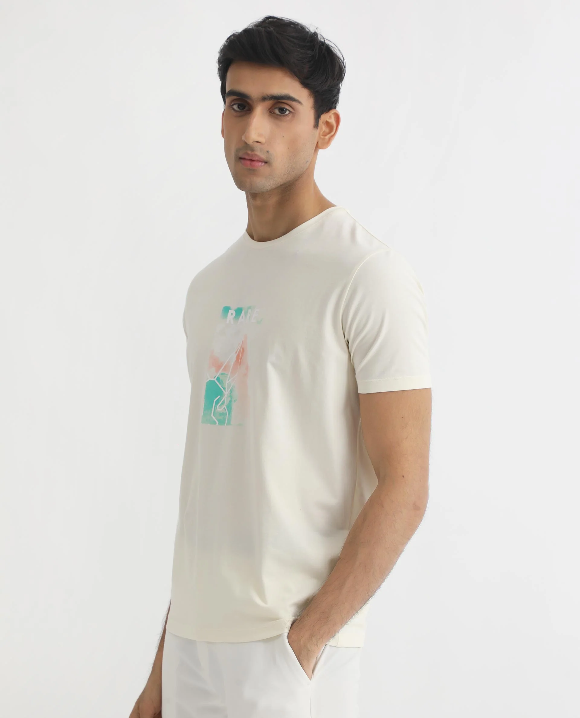 Rare Rabbit Men's Poet Pastel Yellow Cotton Graphic Print Slim Fit Half Sleeve Crew Neck T-Shirt - Image 5