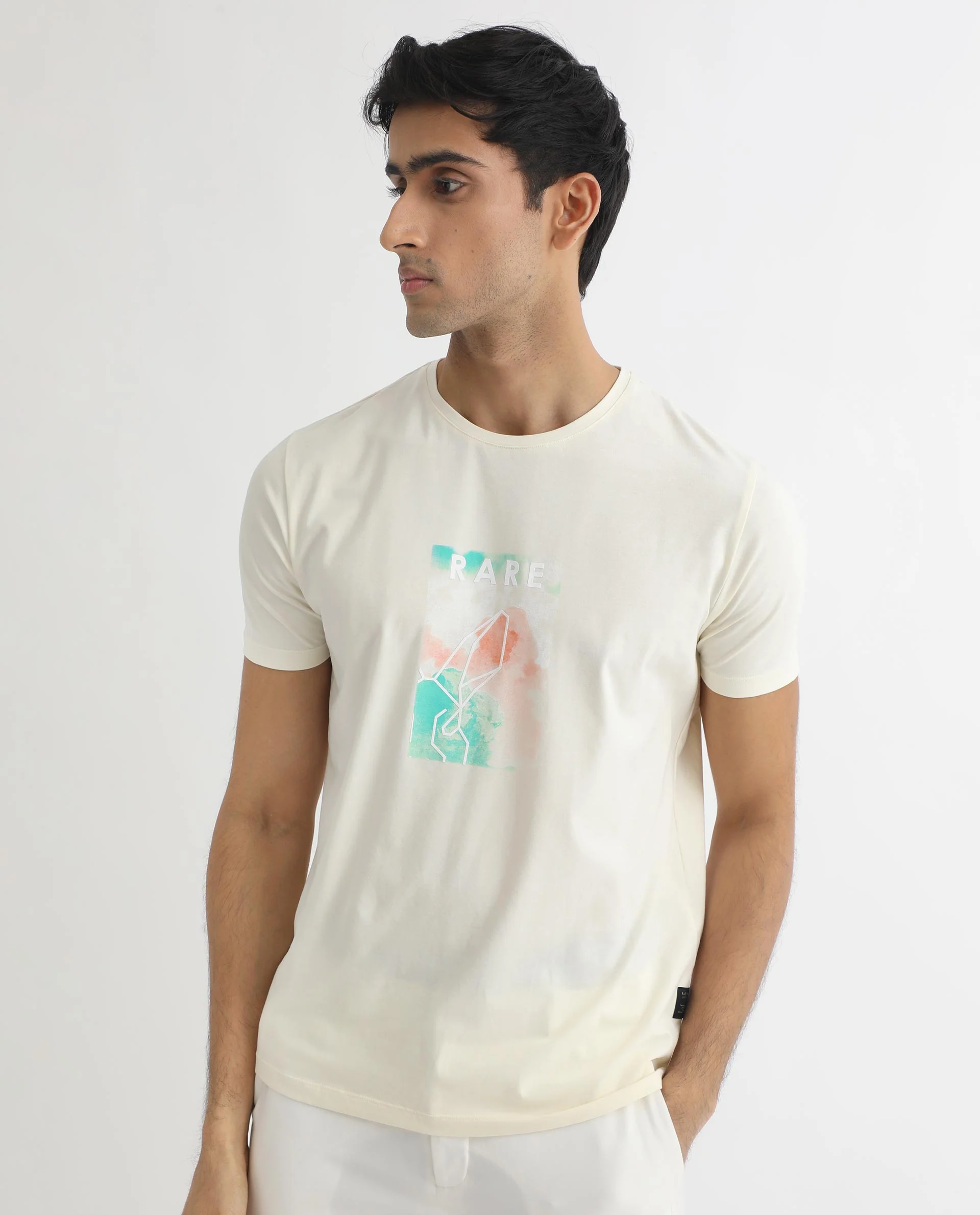 Rare Rabbit Men's Poet Pastel Yellow Cotton Graphic Print Slim Fit Half Sleeve Crew Neck T-Shirt - Image 6