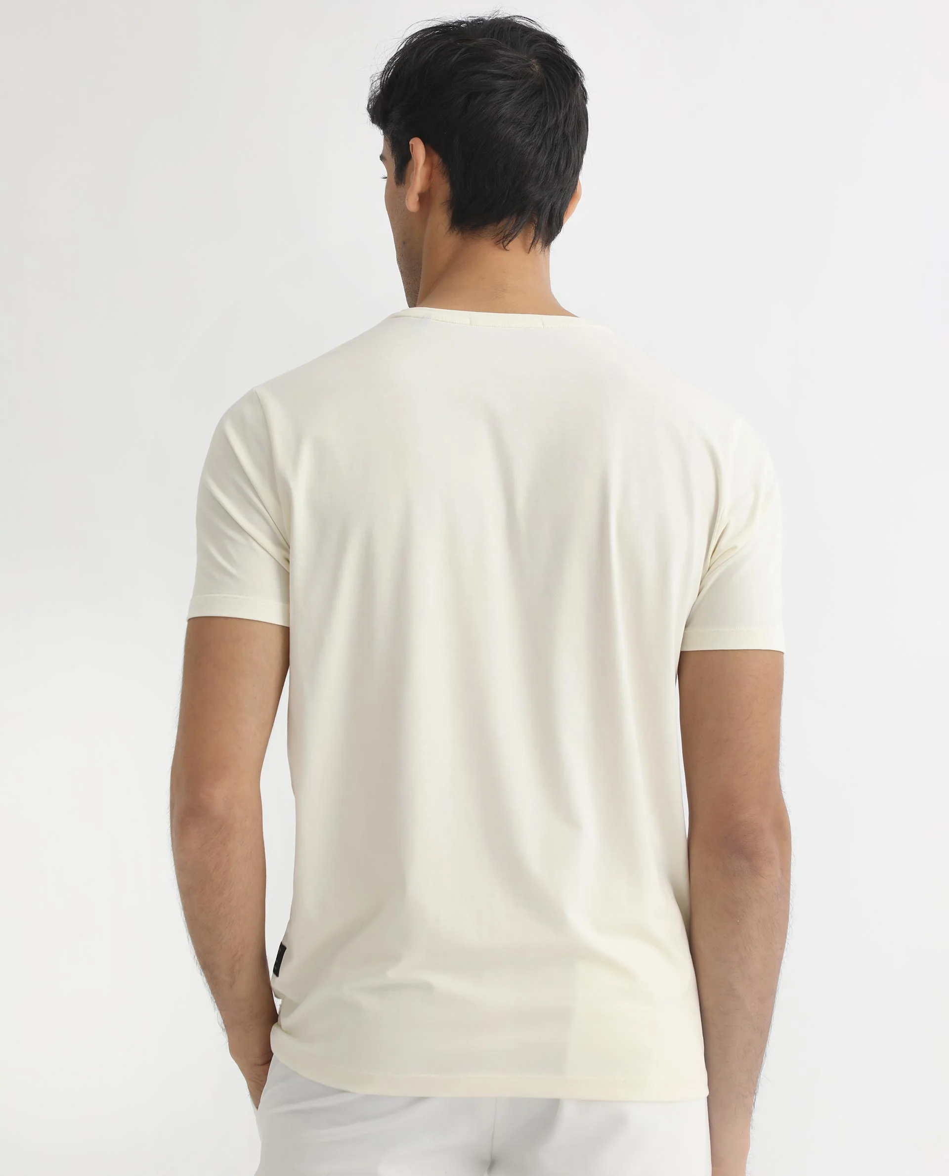 Rare Rabbit Men's Poet Pastel Yellow Cotton Graphic Print Slim Fit Half Sleeve Crew Neck T-Shirt - Image 7