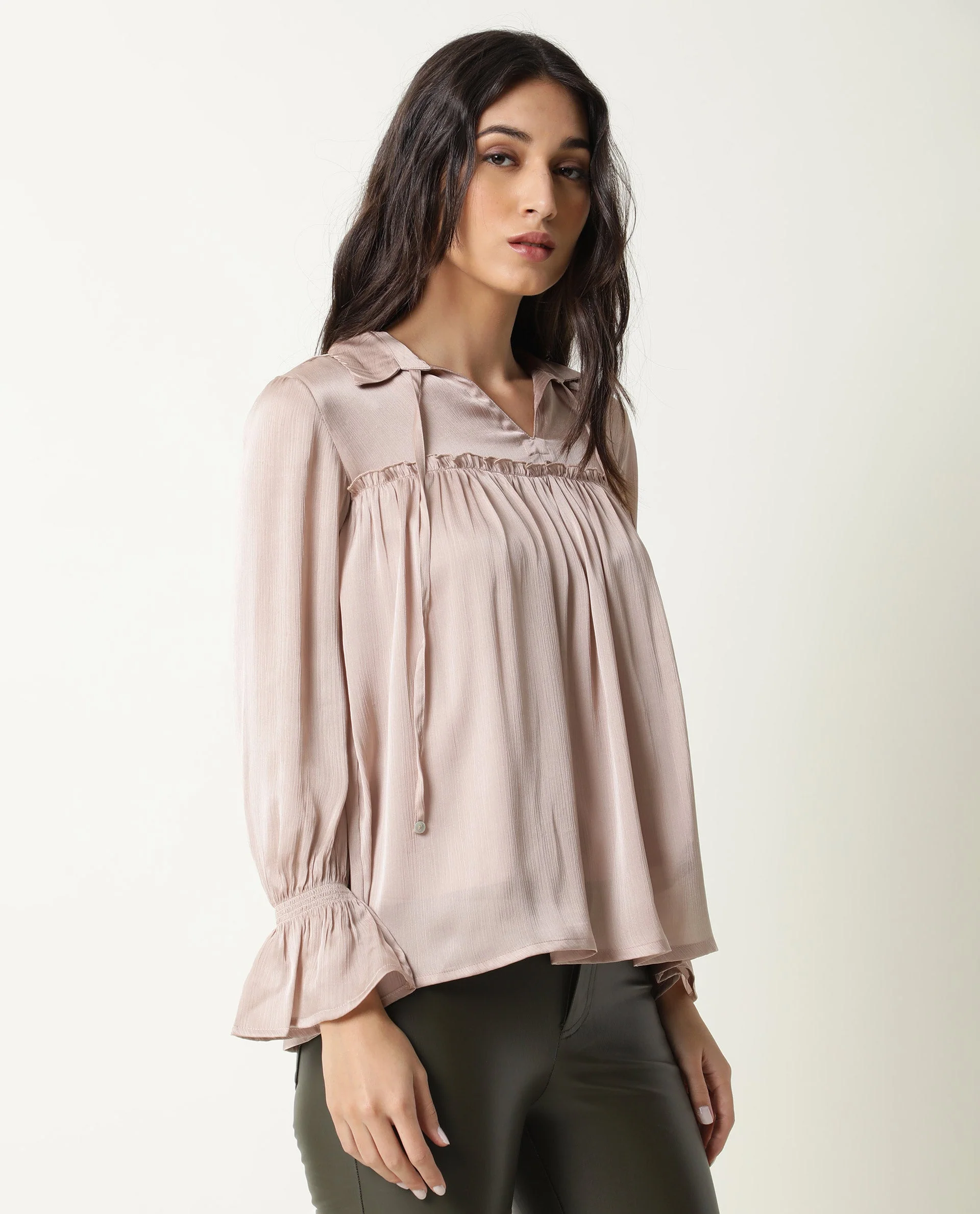 Rareism Women's Poetess Pink Polyester Spread Collar Plain Regular Fit Top - Image 10