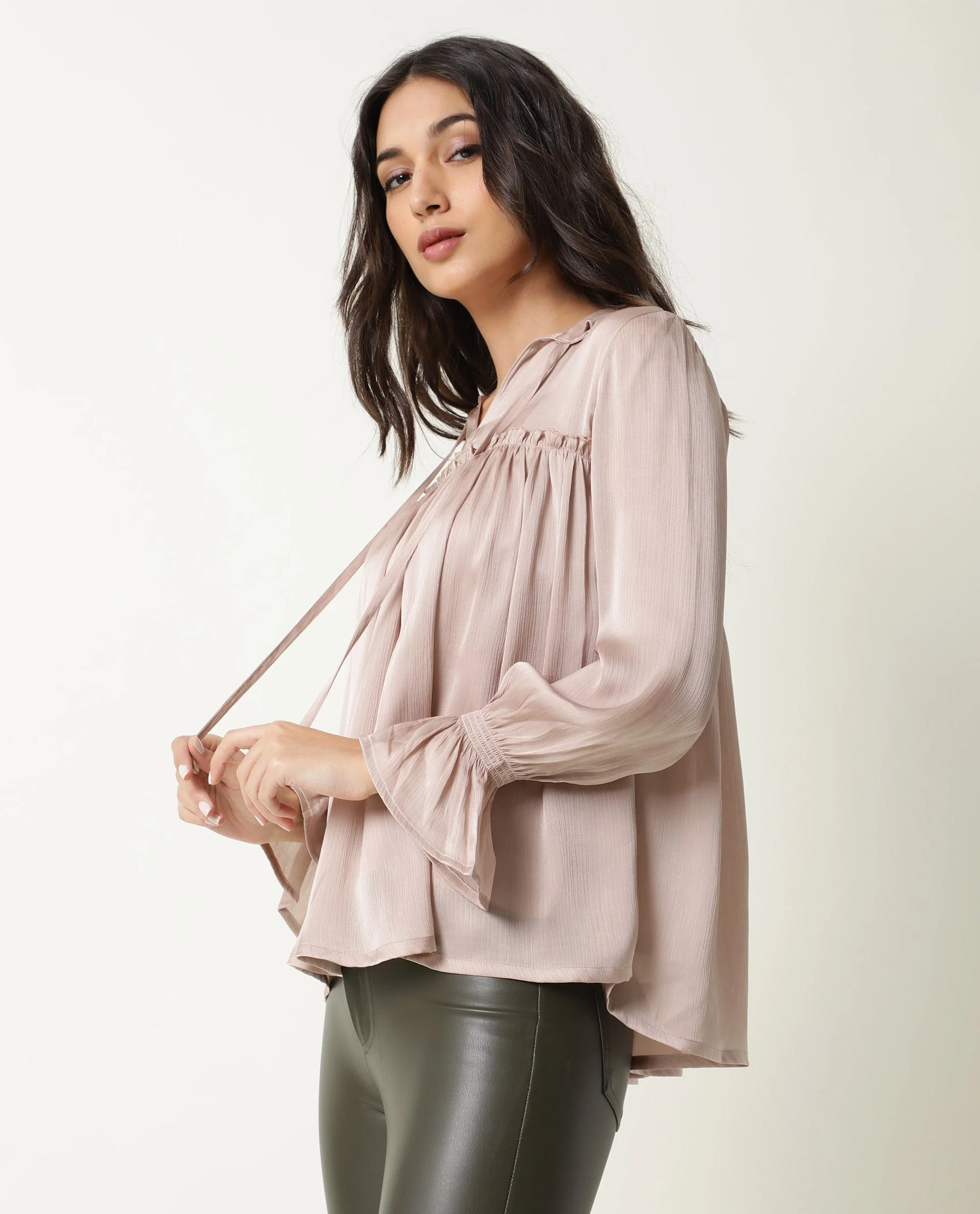 Rareism Women's Poetess Pink Polyester Spread Collar Plain Regular Fit Top - Image 11
