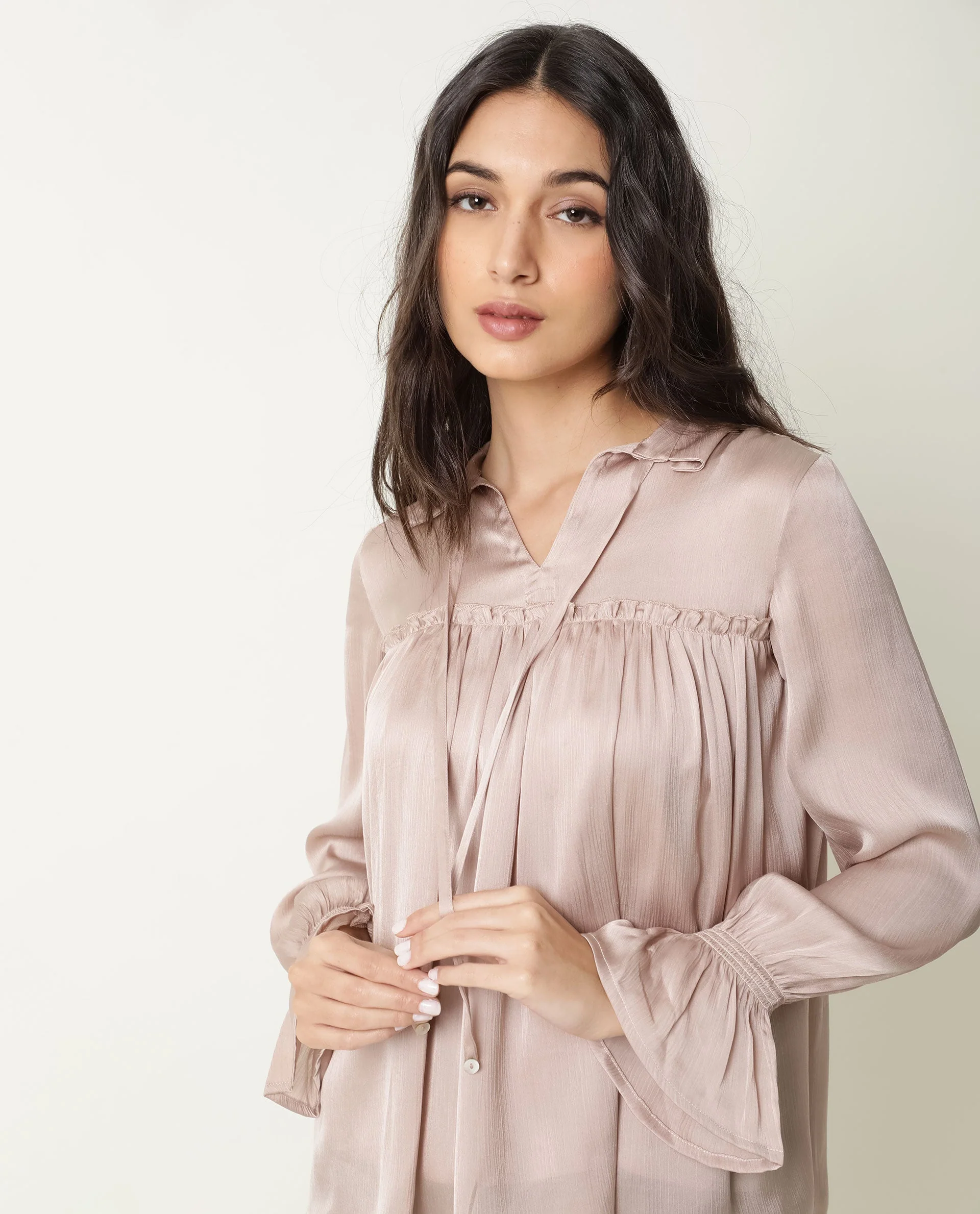 Rareism Women's Poetess Pink Polyester Spread Collar Plain Regular Fit Top - Image 12