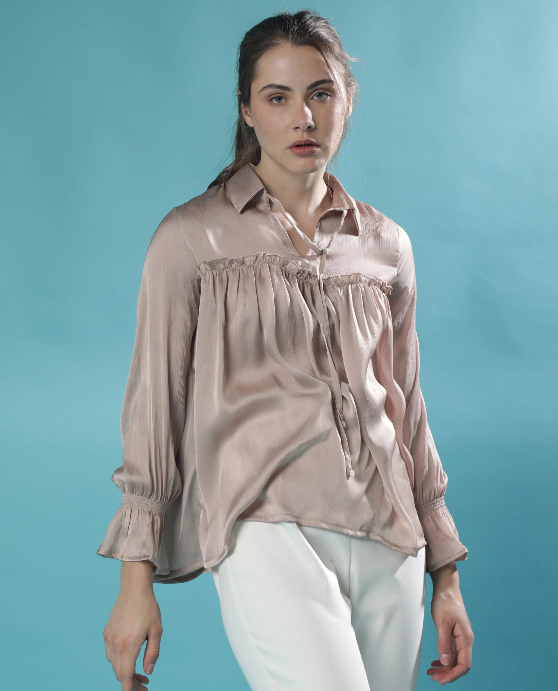 Rareism Women's Poetess Pink Polyester Spread Collar Plain Regular Fit Top - Image 13