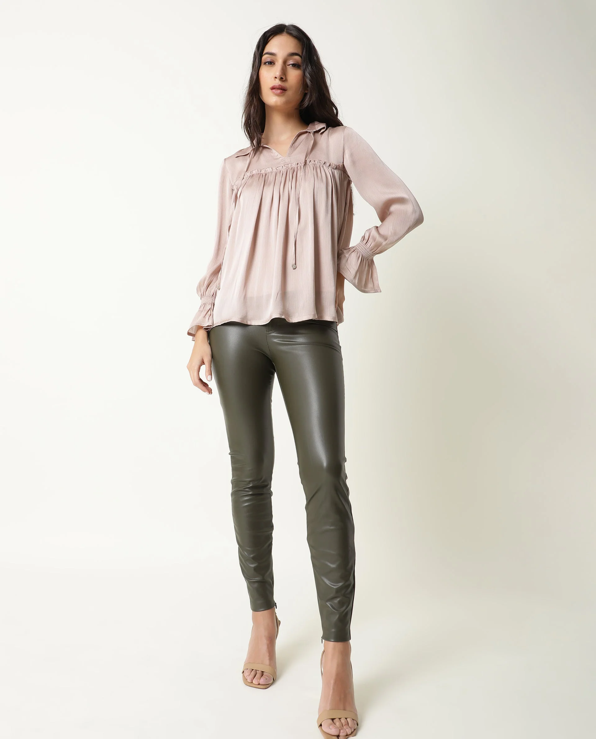 Rareism Women's Poetess Pink Polyester Spread Collar Plain Regular Fit Top - Image 3