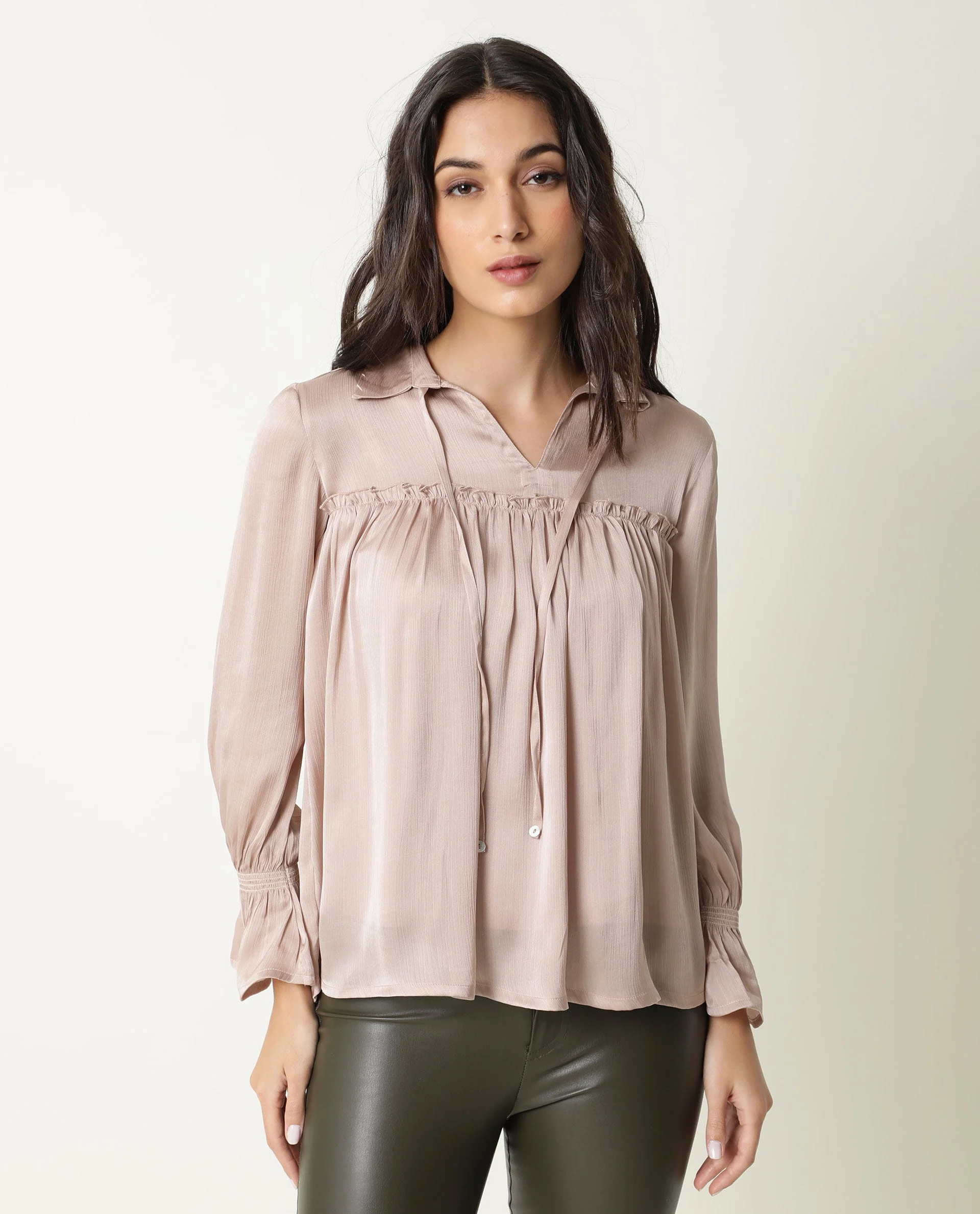 Rareism Women's Poetess Pink Polyester Spread Collar Plain Regular Fit Top - Image 5