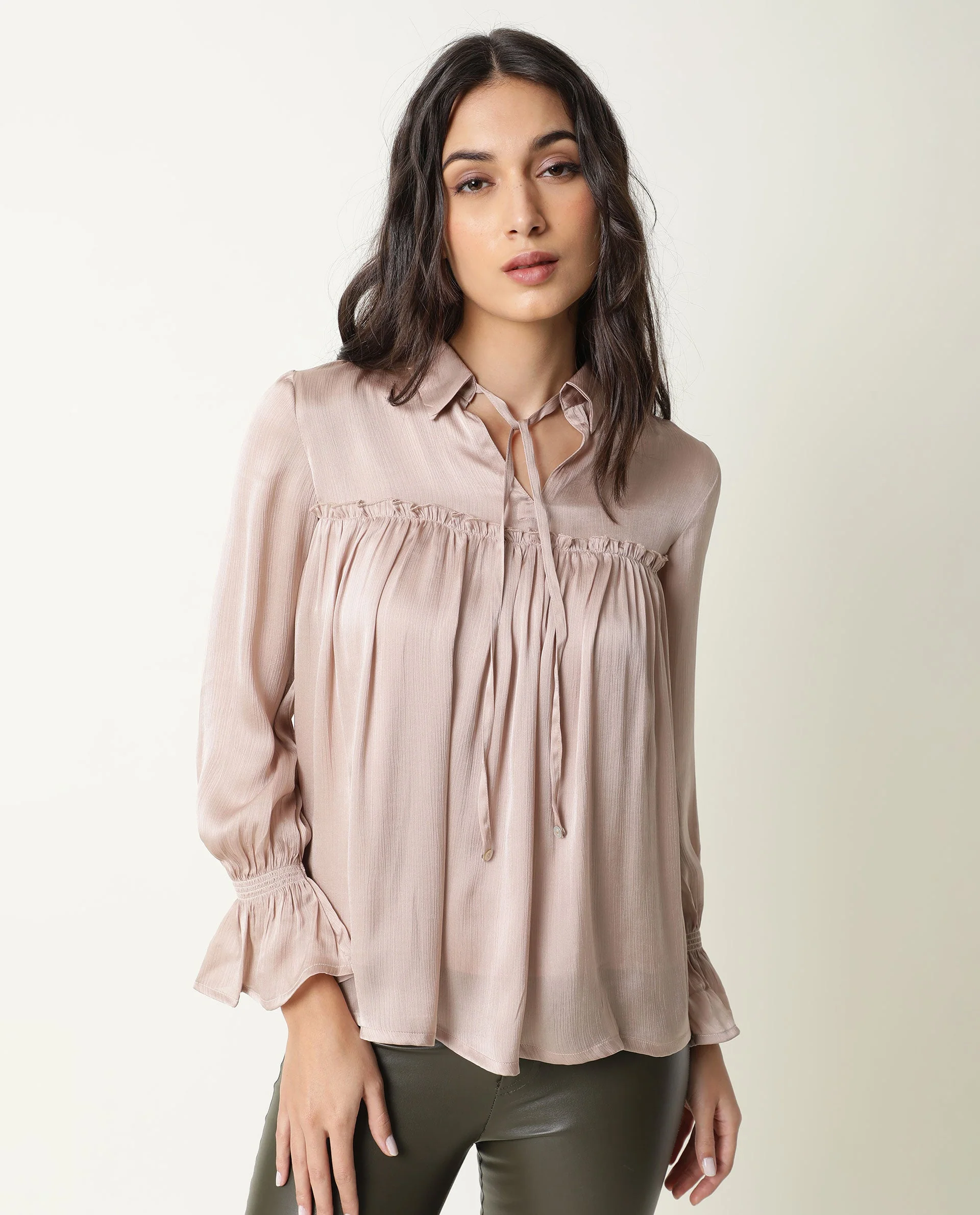 Rareism Women's Poetess Pink Polyester Spread Collar Plain Regular Fit Top - Image 7