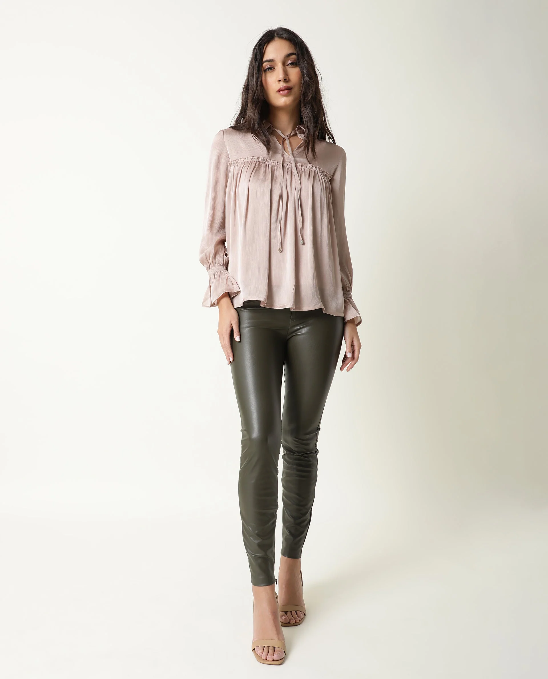 Rareism Women's Poetess Pink Polyester Spread Collar Plain Regular Fit Top - Image 8