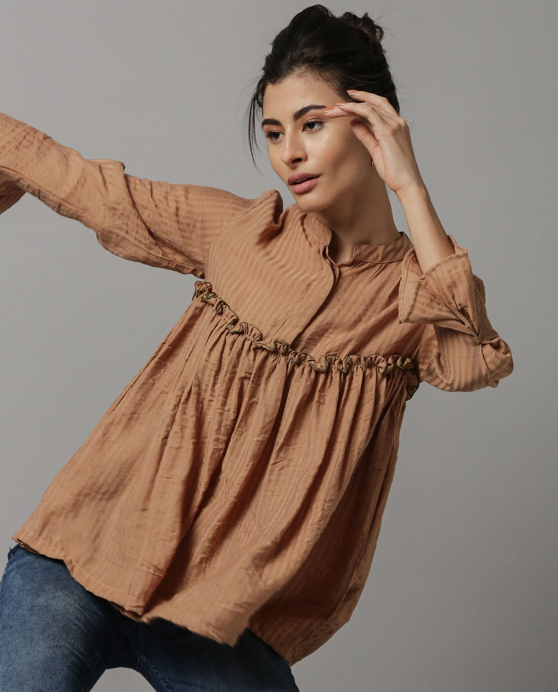 Rareism Women Poetry Brown Top Full Sleeves