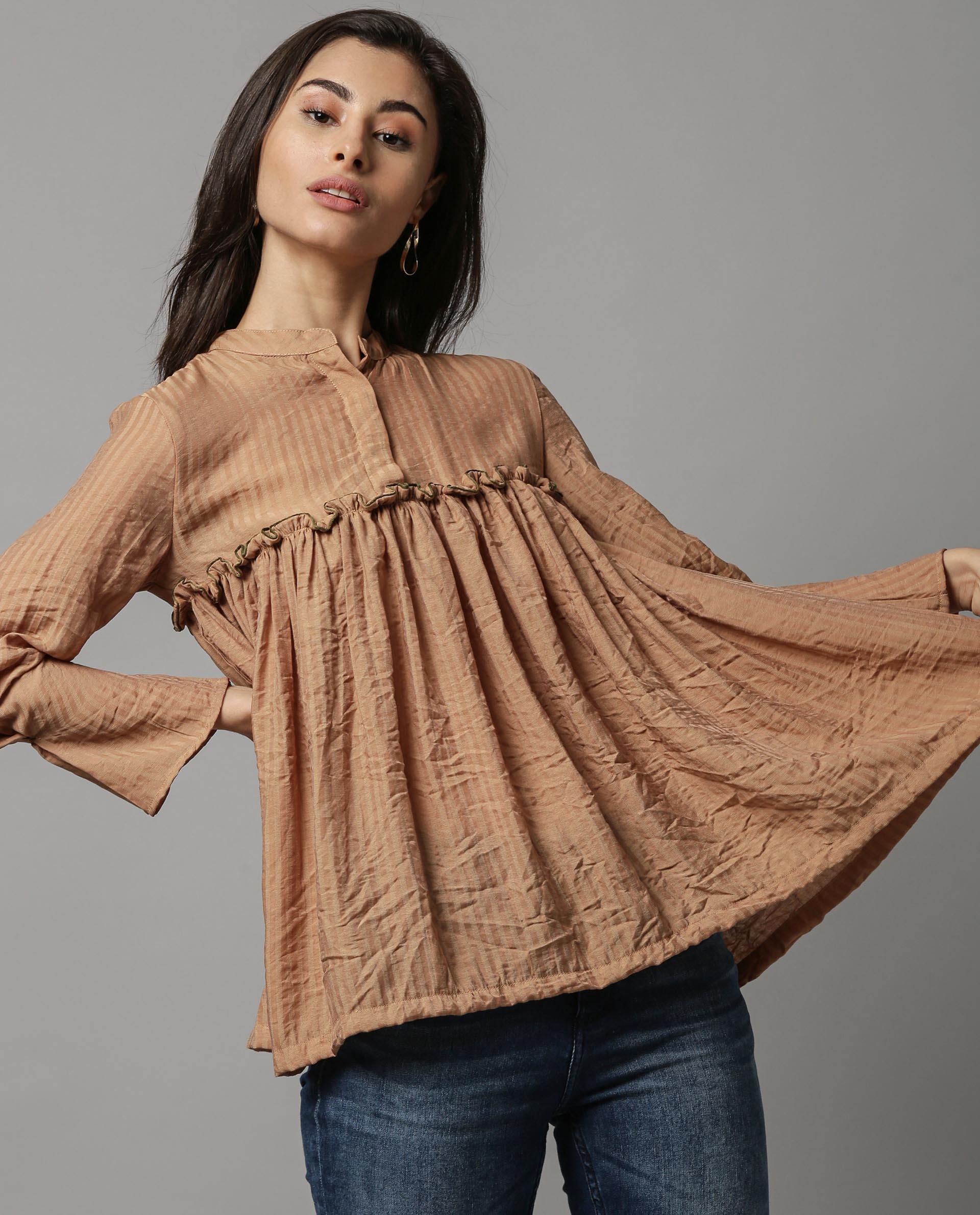 Rareism Women Poetry Brown Top Full Sleeves - Image 3