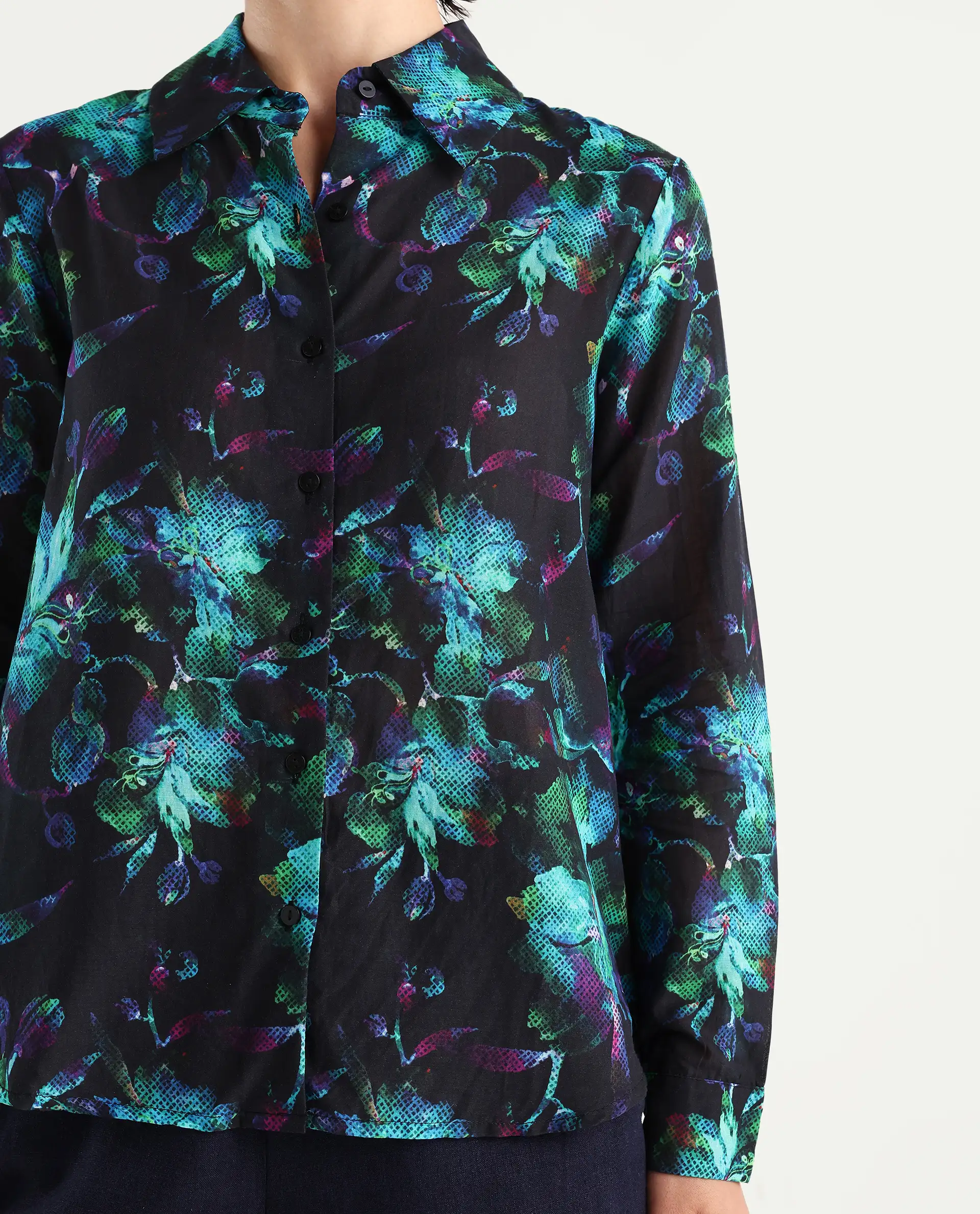 Rareism Women's Pointy Multi Cotton Spread Collar Floral Print Regular Fit Top - Image 3